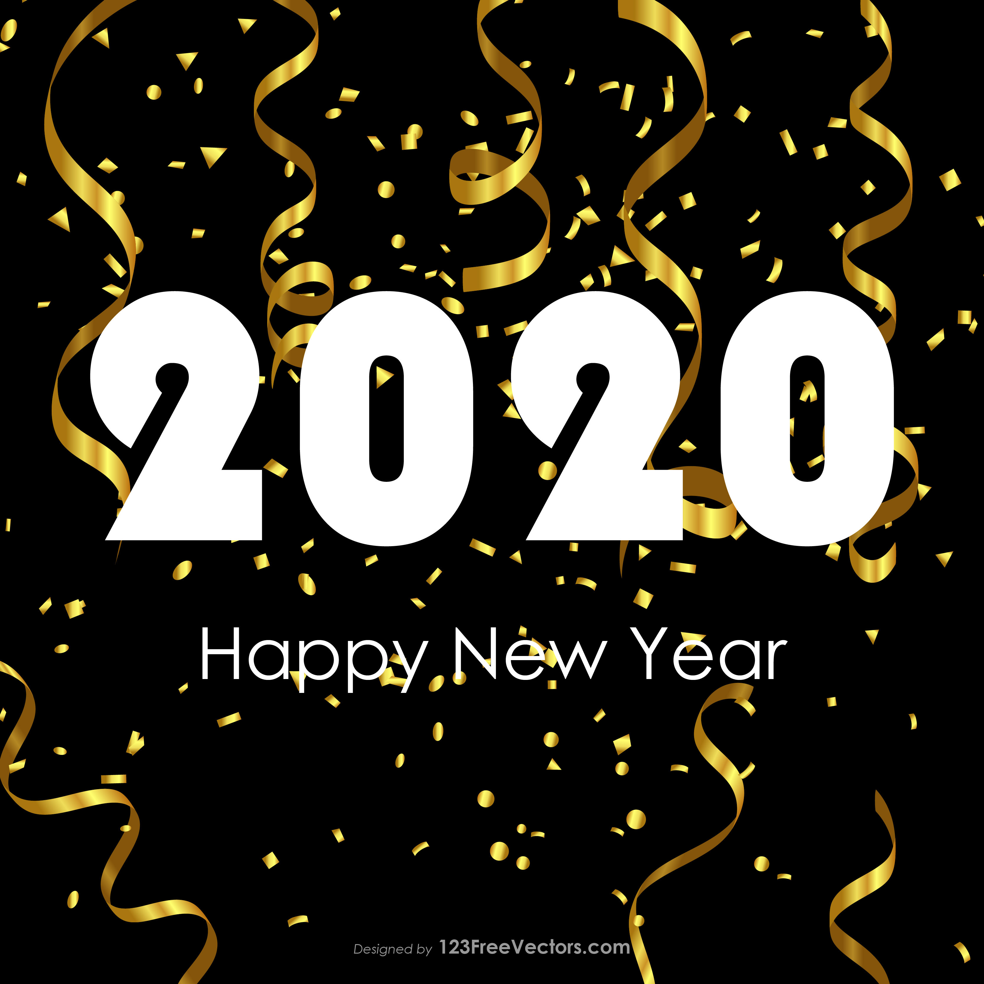 Happy New Year 2020 Gold Streamer and Confetti Background