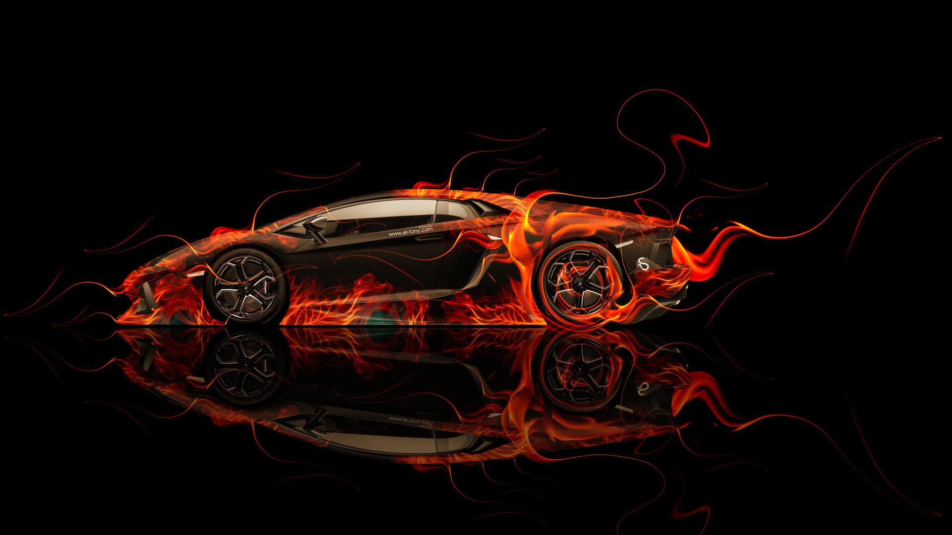 Lamborghini Aventador Side Fire Abstract Car 2014