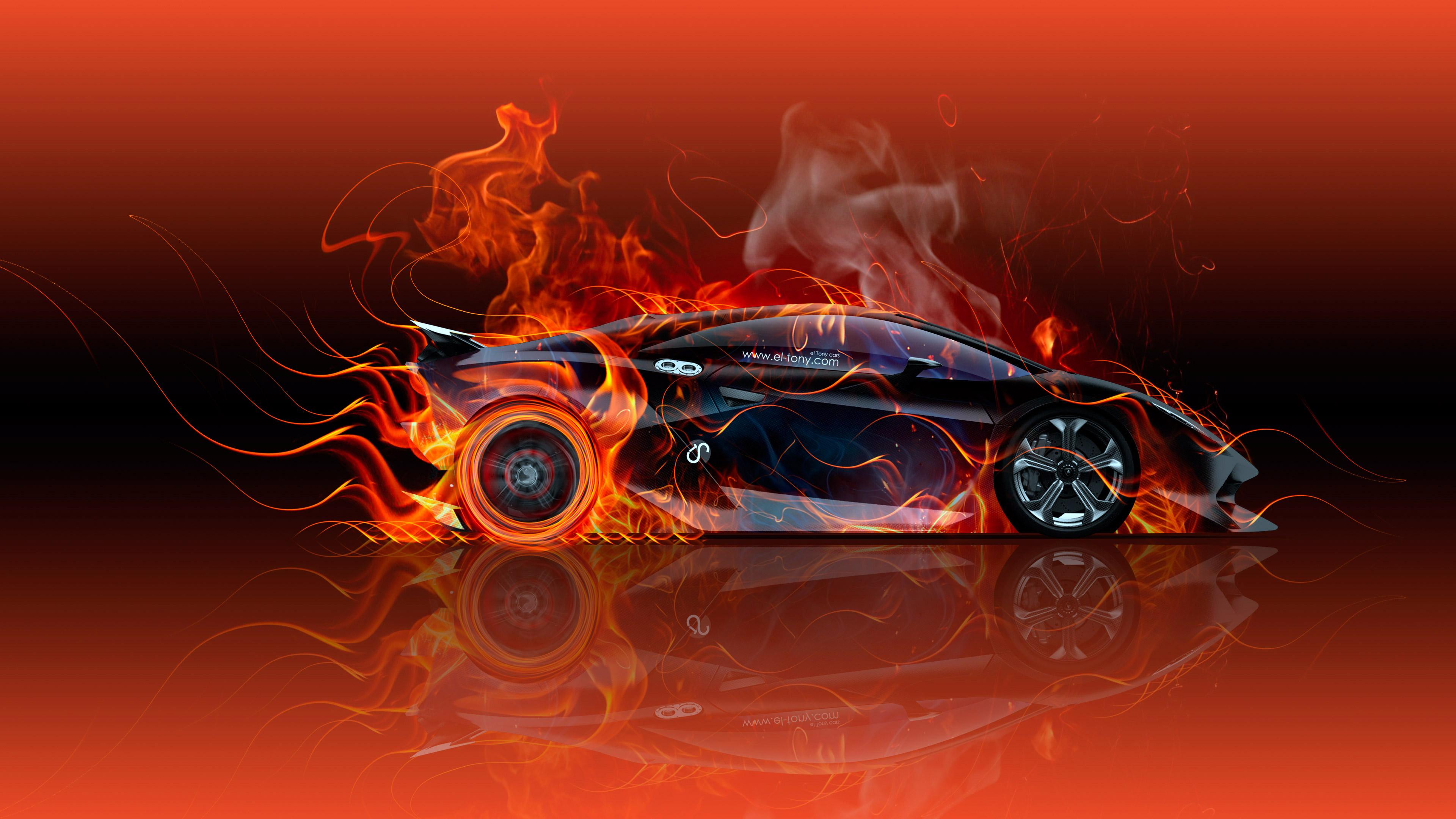 Lamborghini Sesto Elemento Side Fire Car 2015 Wallpaper el