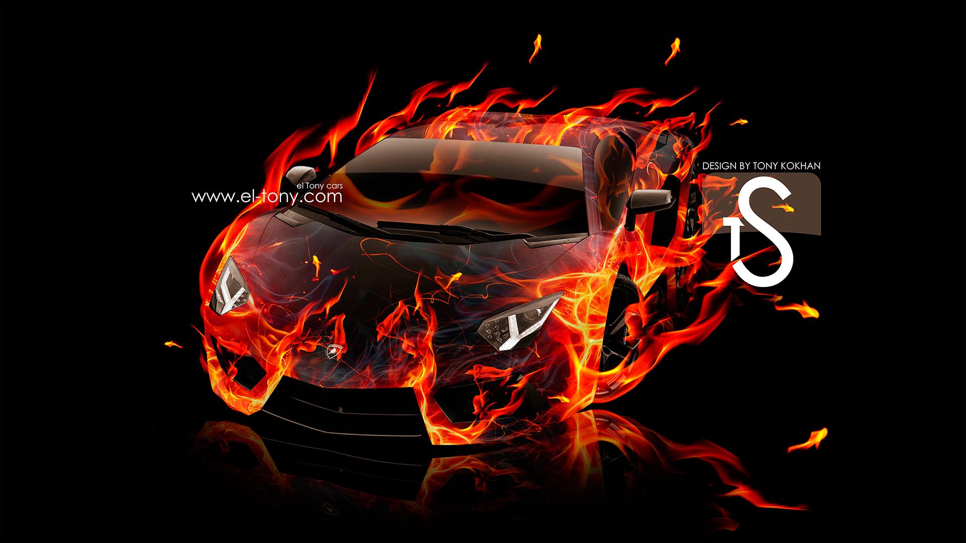 Lamborghini Aventador Fire Car V2 HD Wallpaper 1920x1080