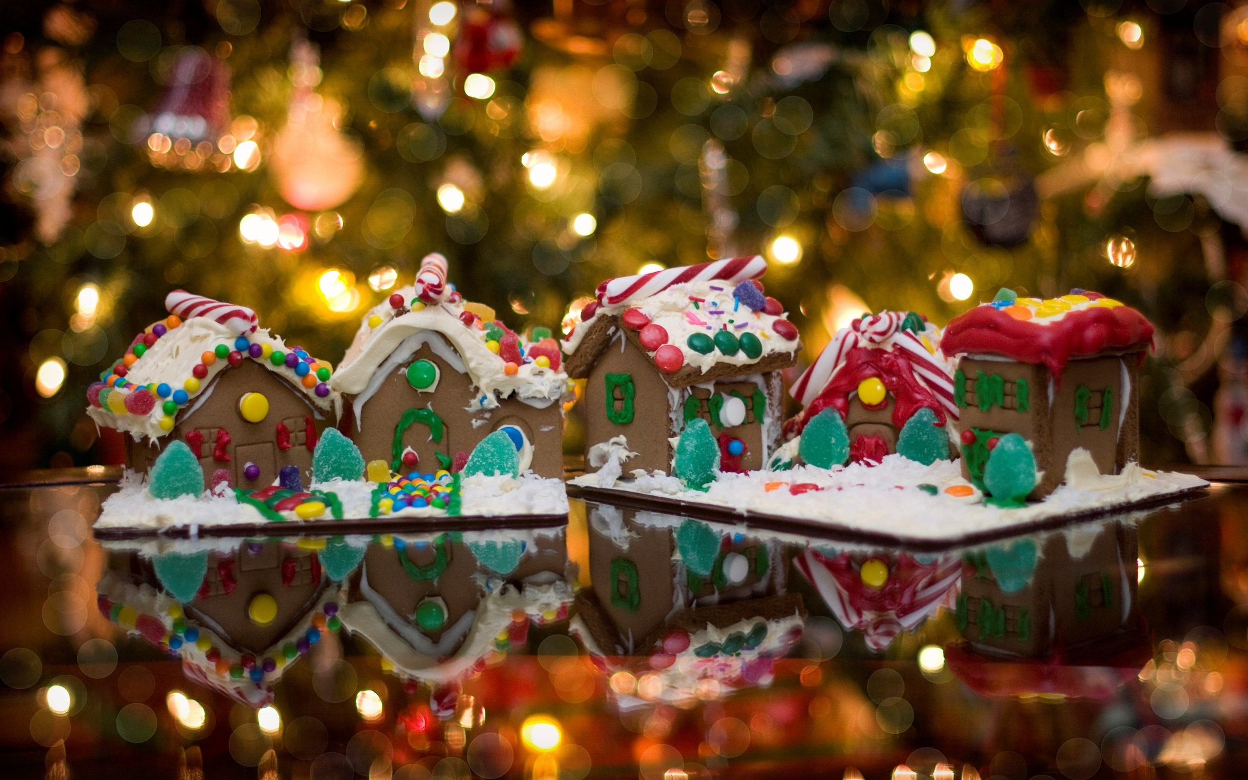 Wallpaper Gingerbread houses, food, lights, Christmas