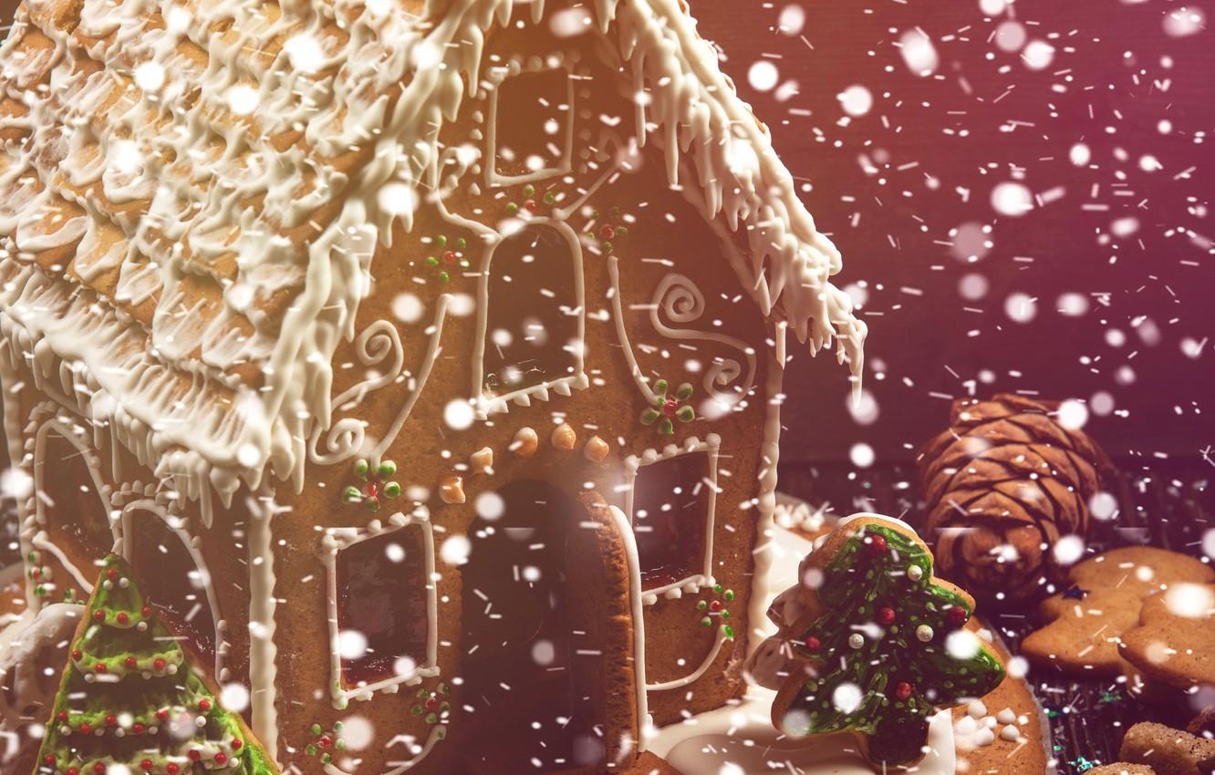 Wallpaper snow, tree, cookies, New year, Christmas, cakes