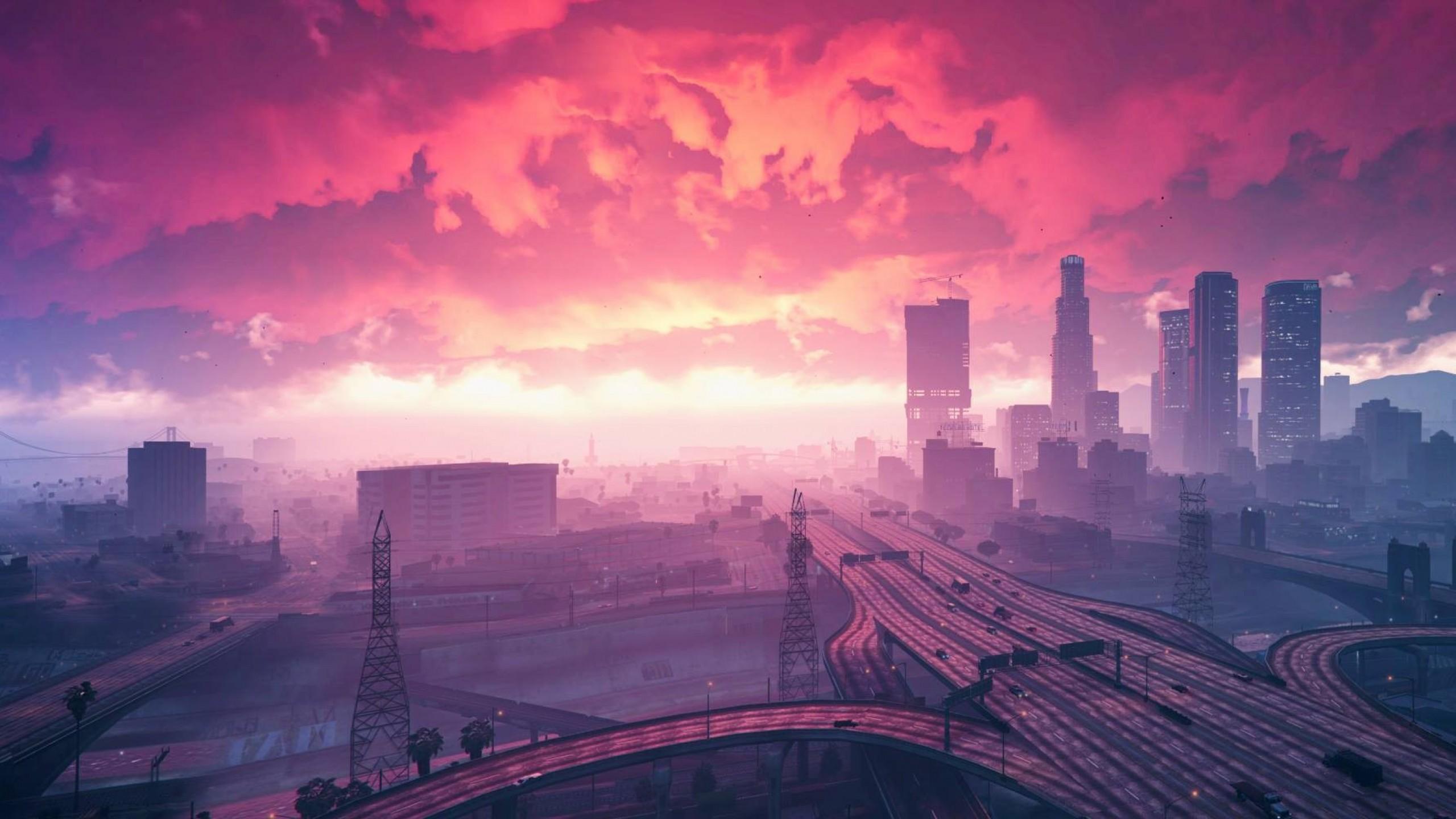 Wallpaper Grand Theft Auto V, Sunset, City, HD, Games