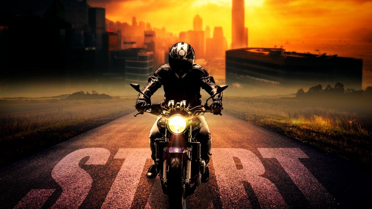 Wallpaper Biker, Motorcycle, Ride, Start, Night, 4K, 8K