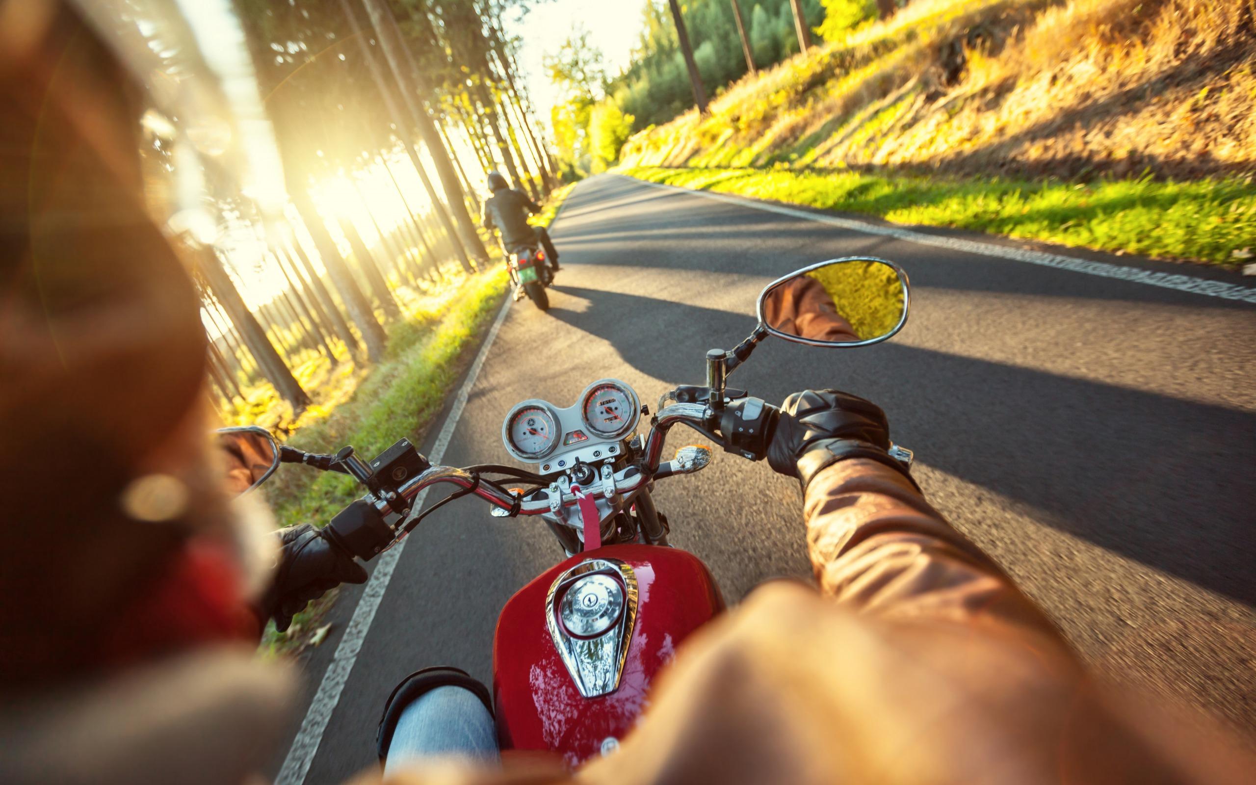 Download wallpaper motorcycle riding, bikers, autumn