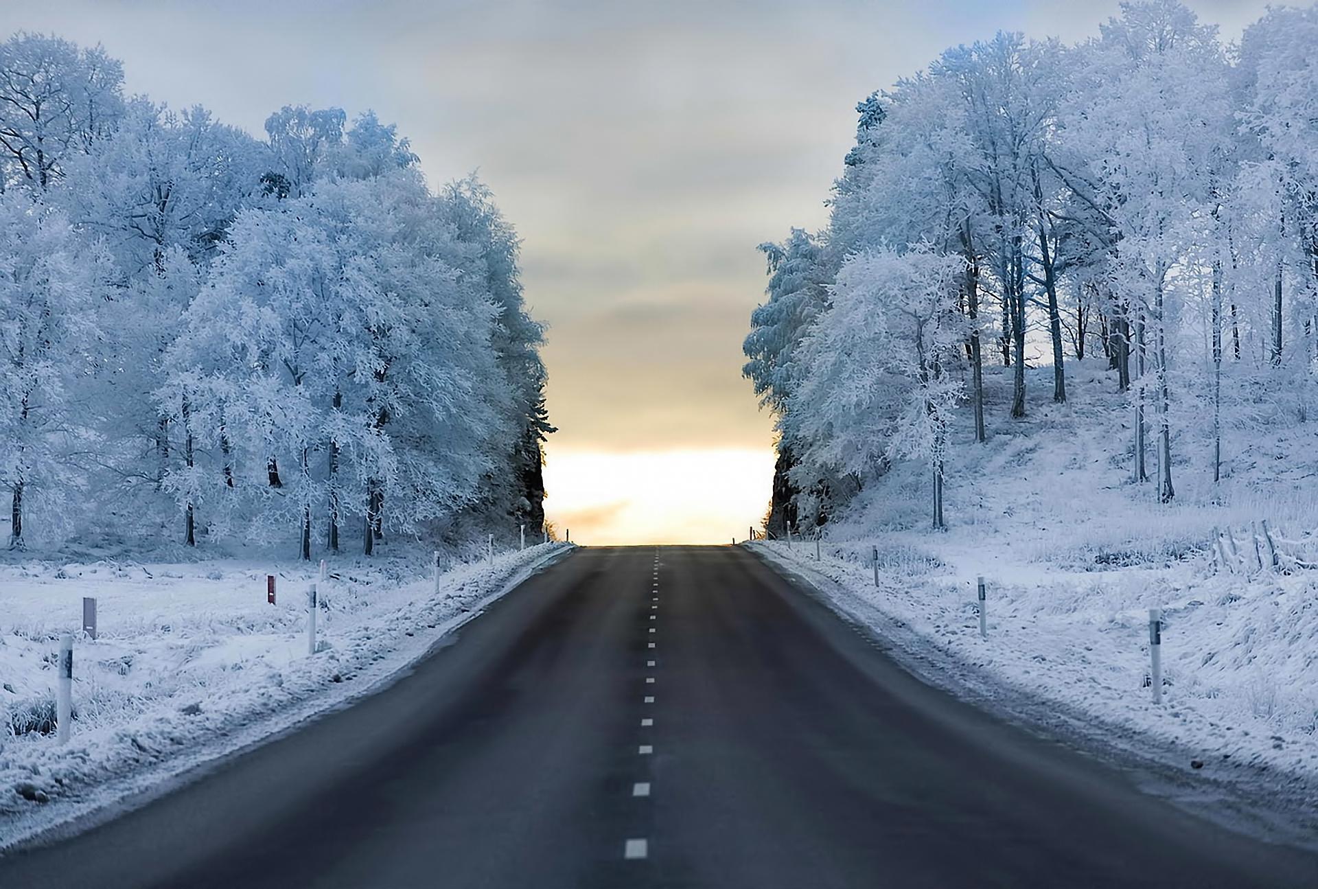 landscape winter snow frost sun road free desktop