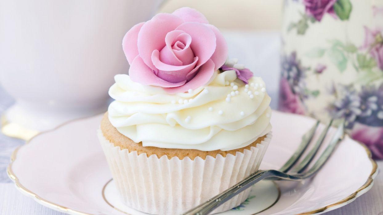 Cake cupcake cream white flower rosette food dessert wallpaperx1080