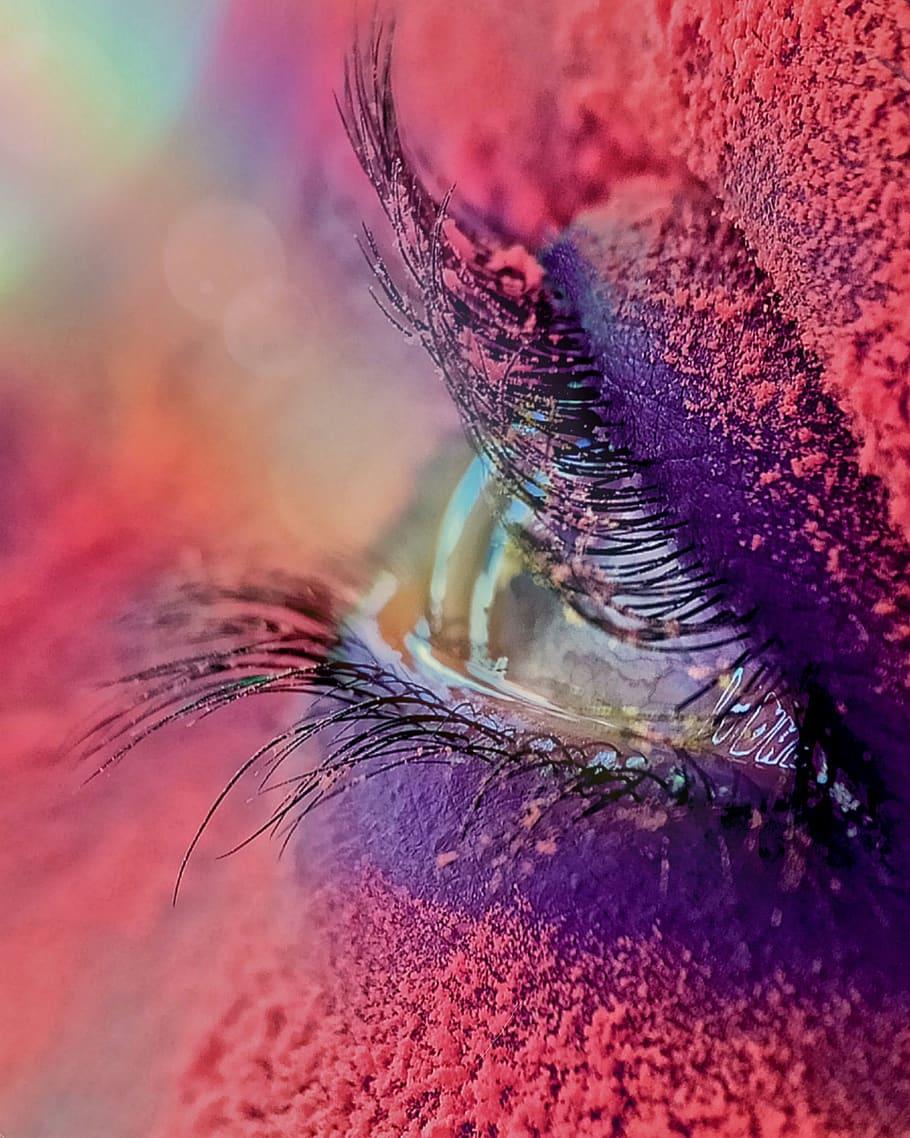 HD wallpaper: eyes, prism, rainbow, eyebrows, neon, holi
