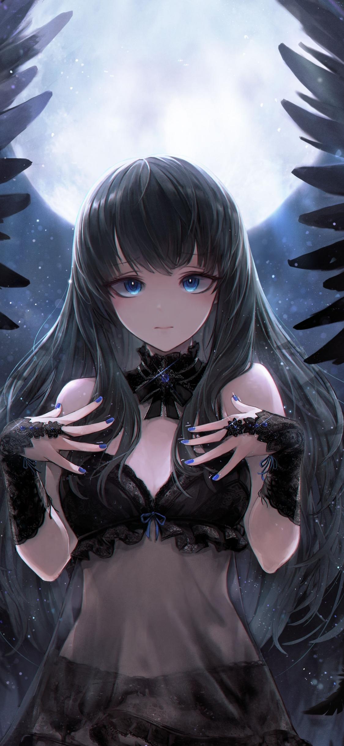 Download 1125x2436 wallpaper black angel, cute, anime girl, art, iphone x 1125x2436 HD image, background, 15859