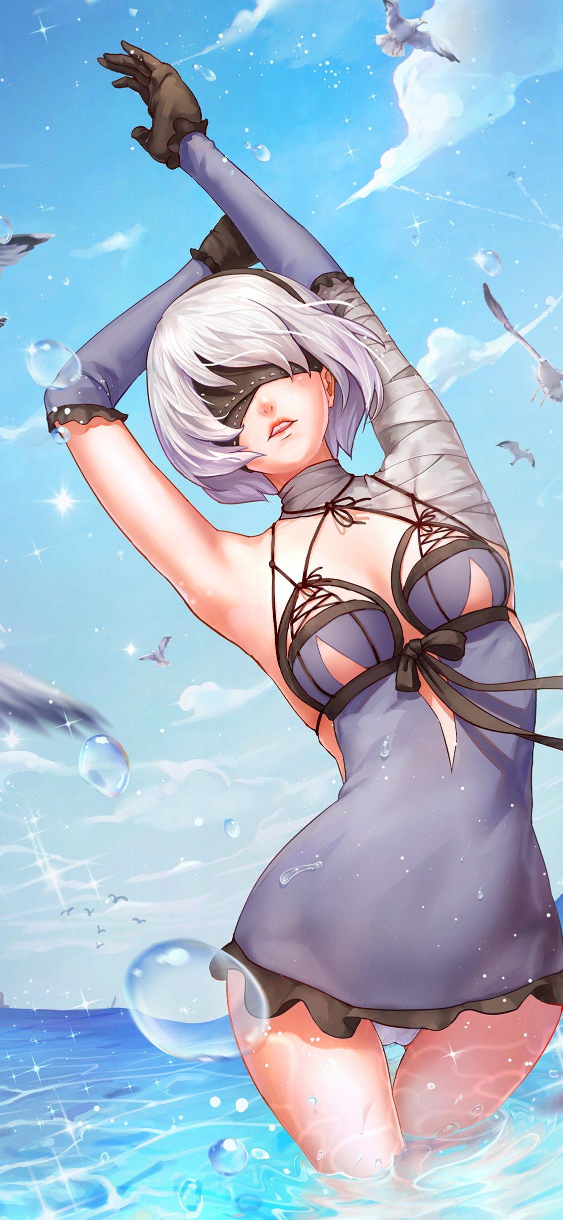 Anime Girl Sea Art Illustration Wallpaper