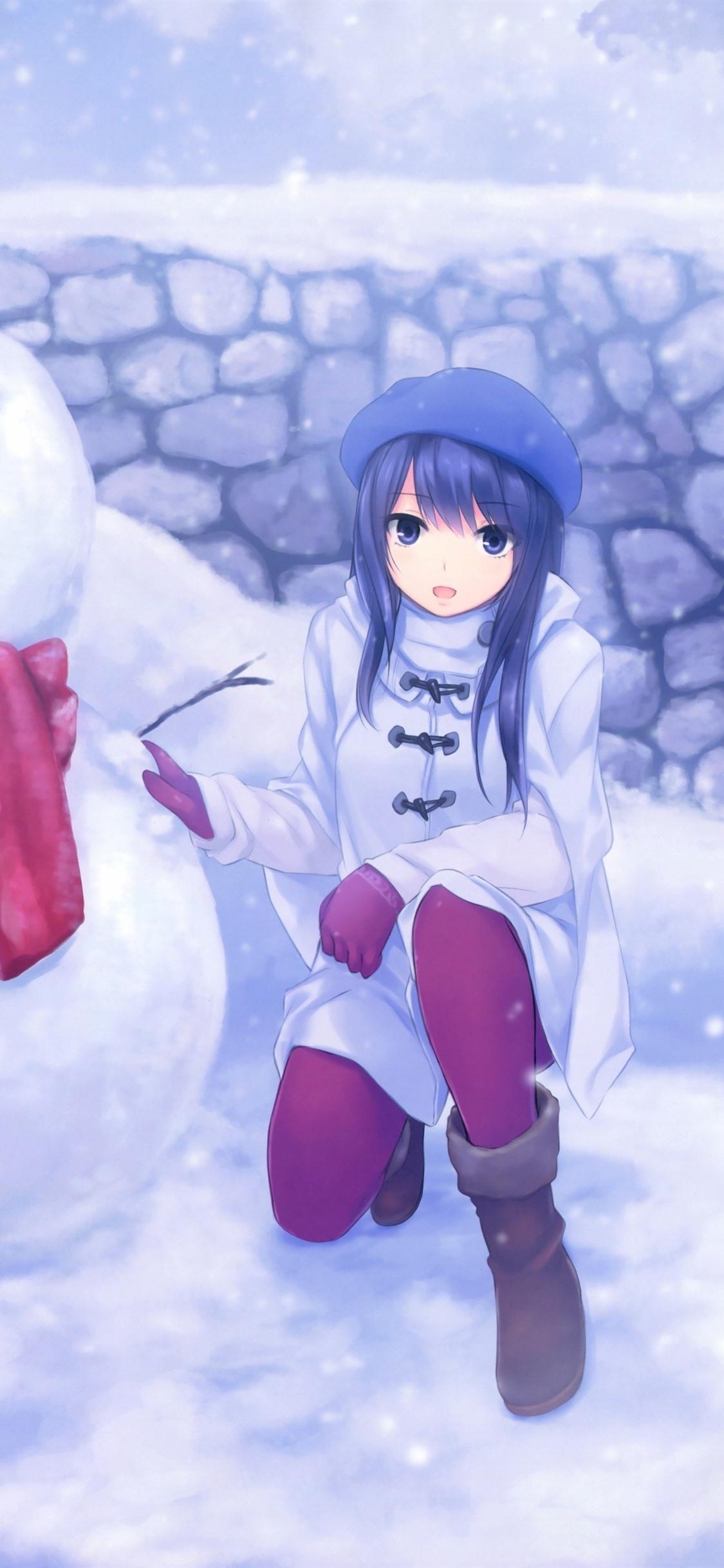Anime Girl And Snowman, Snowy 1125x2436 IPhone XS X
