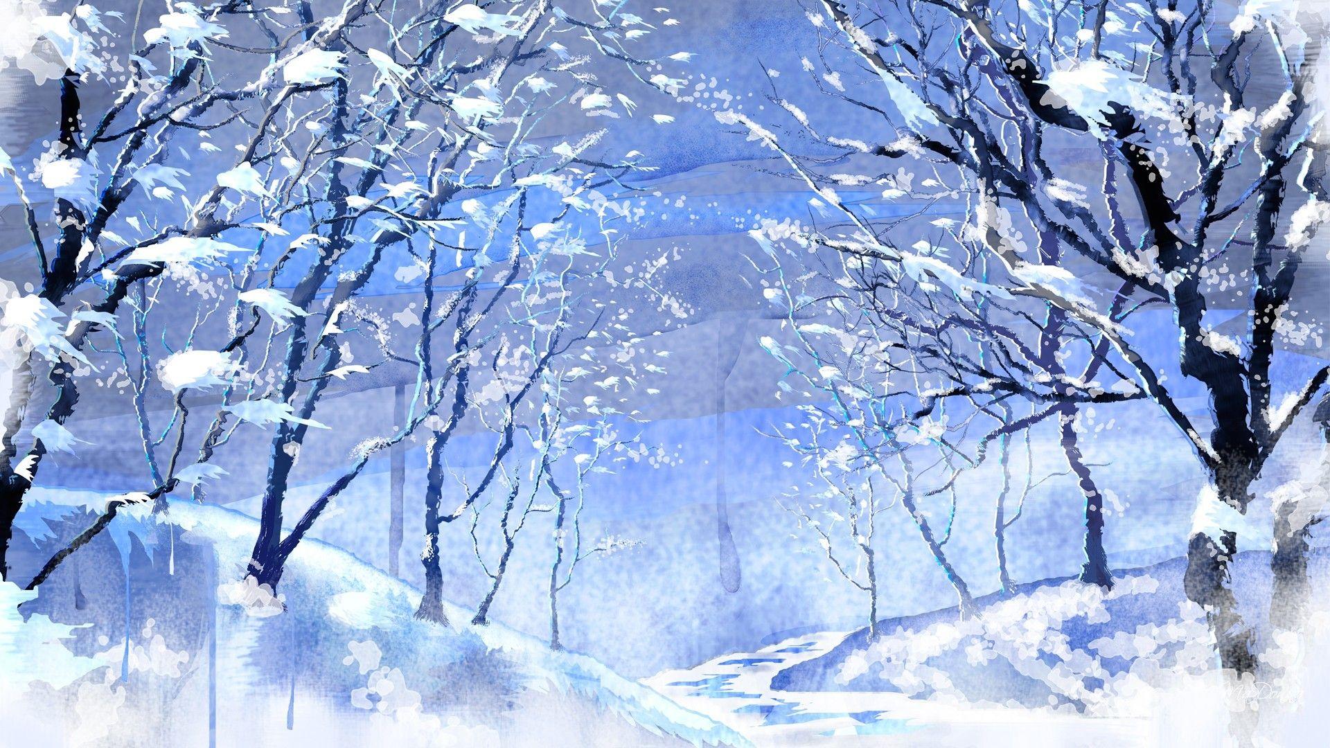 Watercolor Winter Wonderland Christmas Breeze Blue Sky Wind