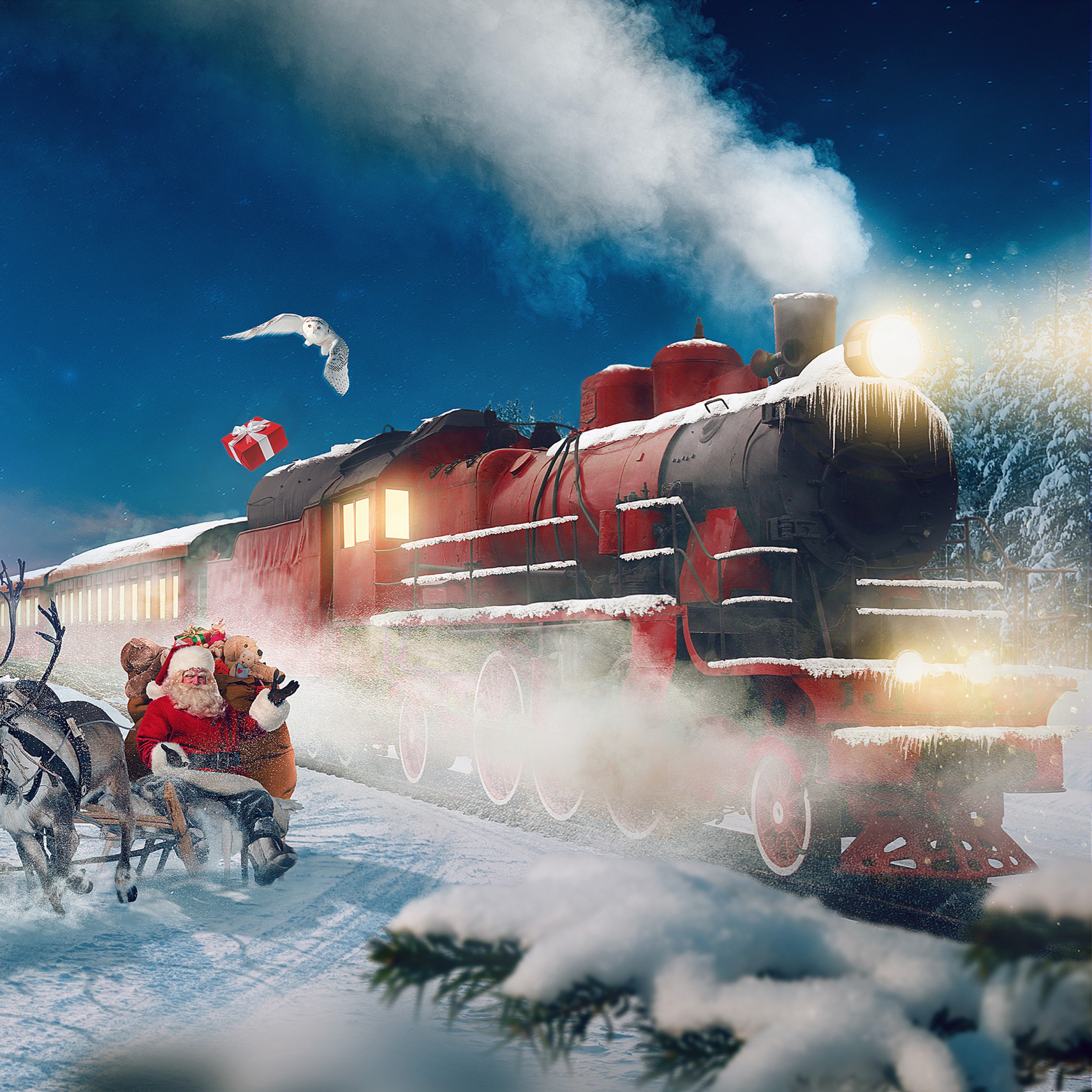 Wallpaper Polar Express, Reindeer Chariot, Santa Claus
