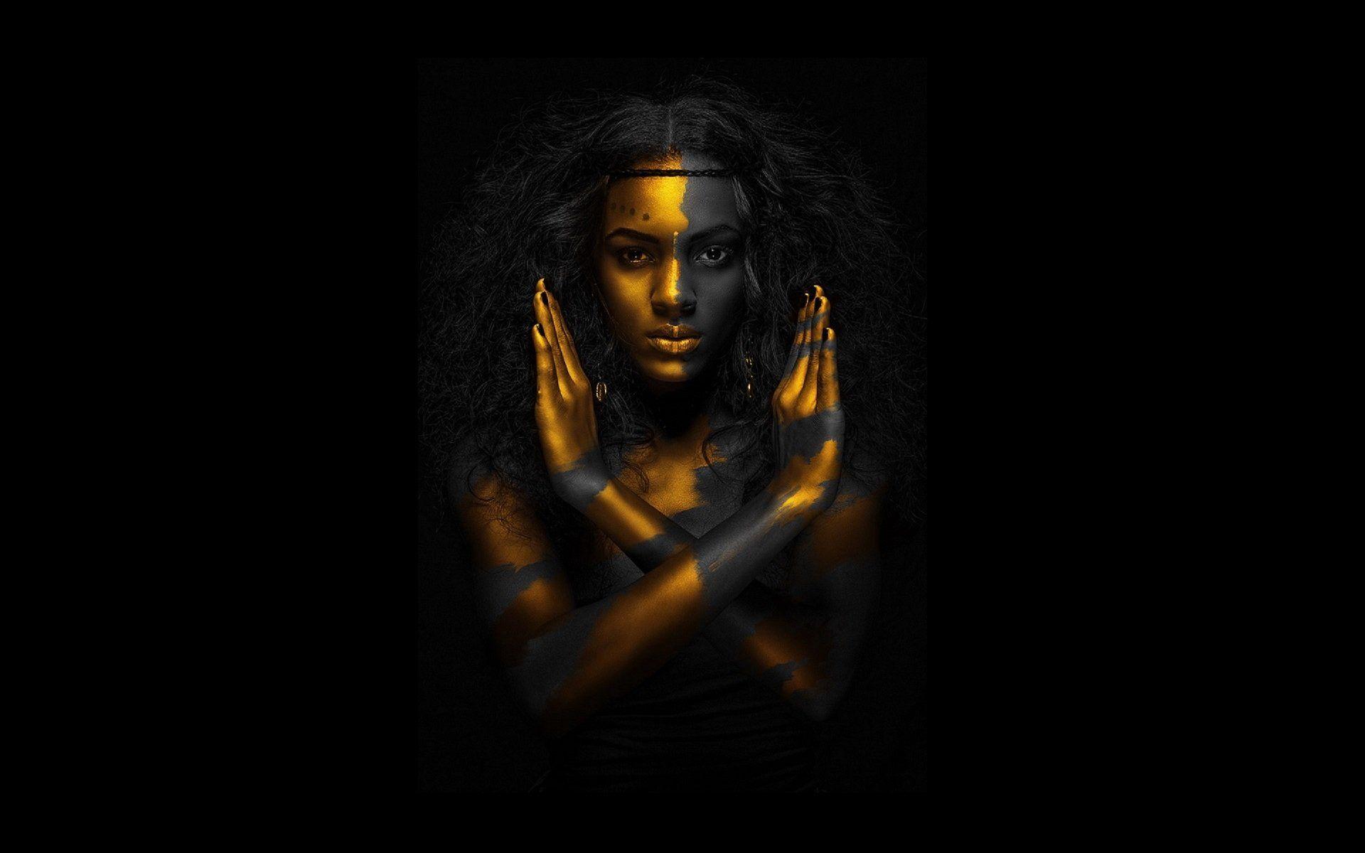 HD Wallpaper Black and Gold High Quality. Wallpaper, Background, Image, Art Photo. Black women art, Body painting, Portrait photography