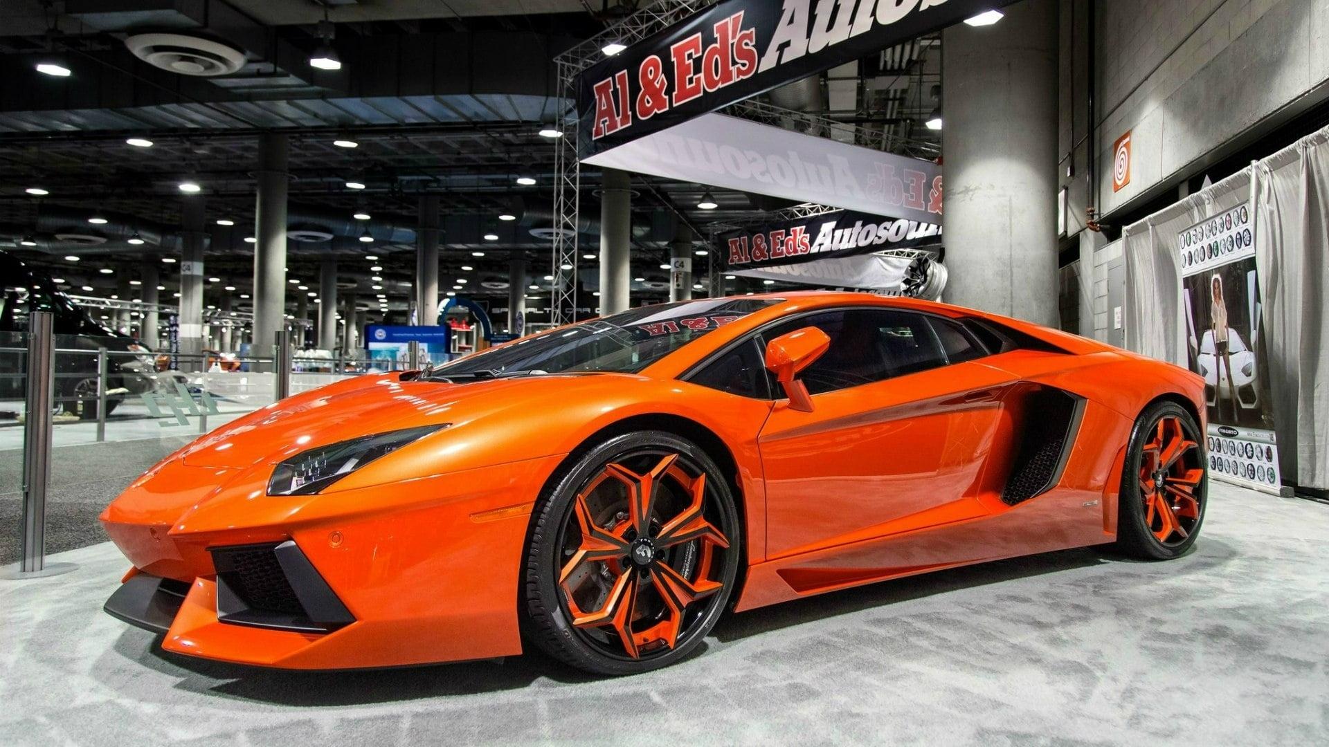 Orange Lamborghini Aventador HD wallpaper