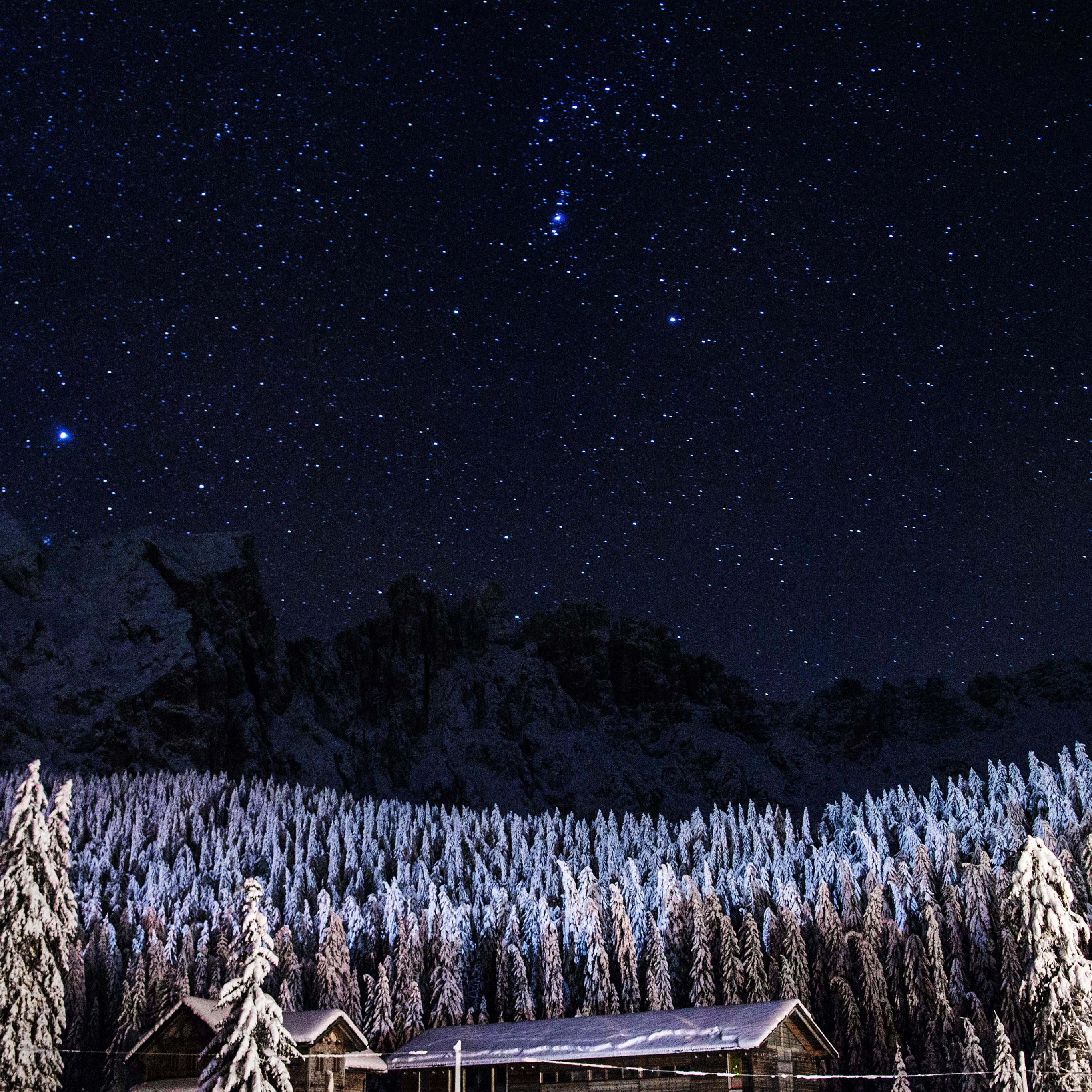 Night Mountain Sky Space Star Cold Winter Wallpaper