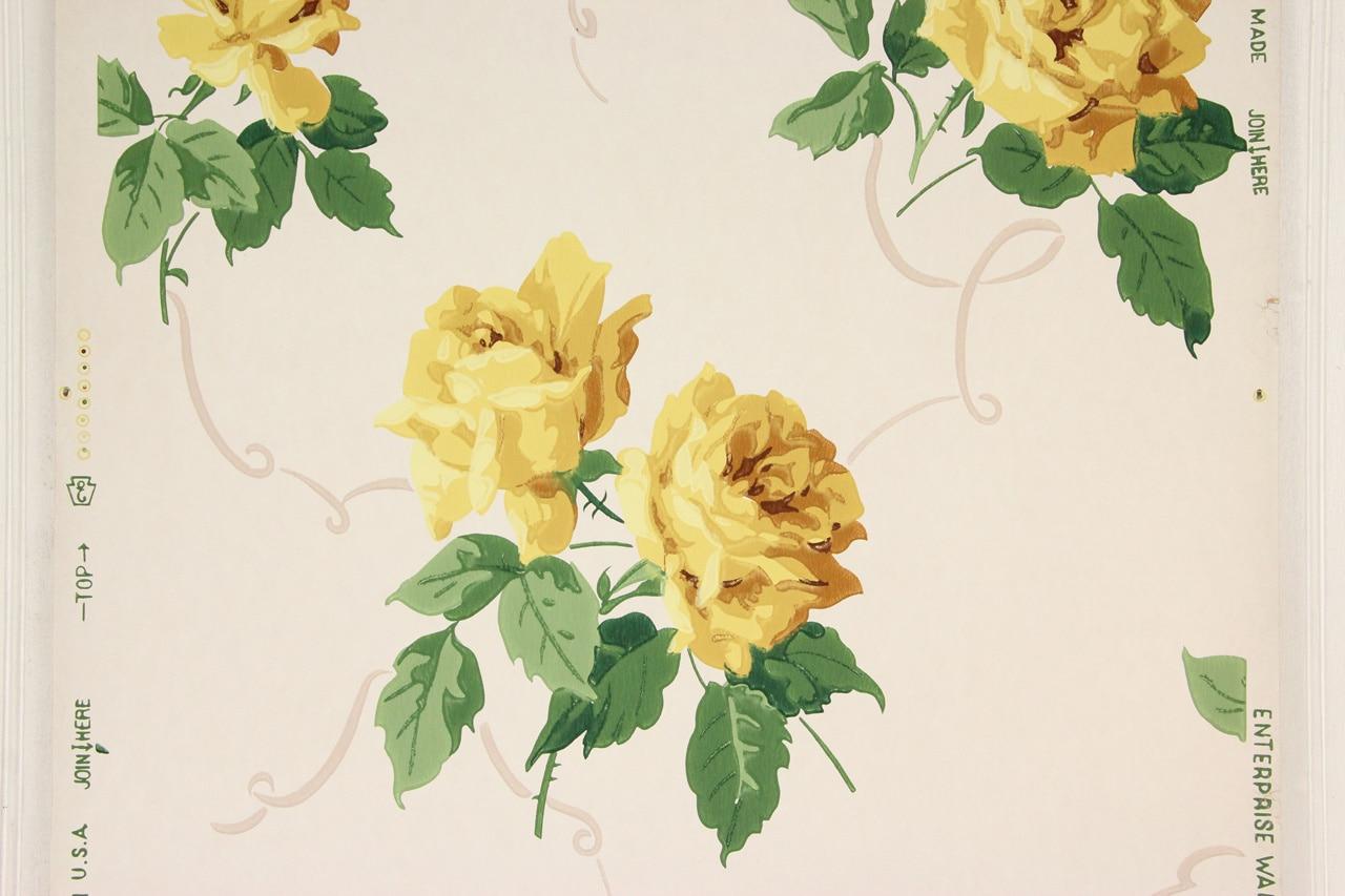 1940s Vintage Wallpaper Yellow Roses