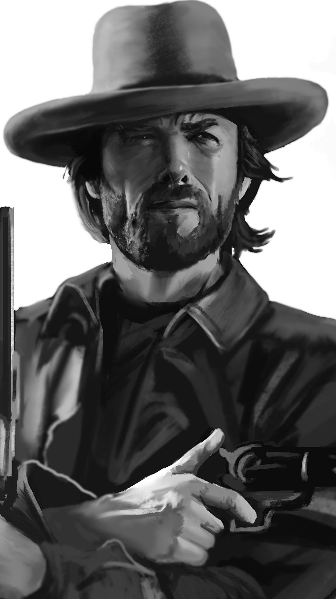 Wallpaper Clint Eastwood pistol Men Beautiful Beard Hat 1080x1920