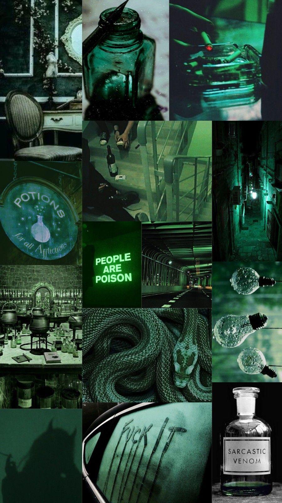Wallpaper, background, collage, aesthetic, music, color, green, dark green, slytherin, poiso. Dark green aesthetic, Slytherin wallpaper, Black aesthetic wallpaper