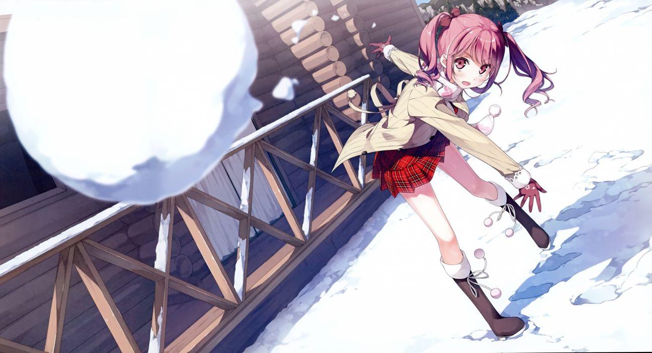Original anime girl snow winter wallpaperx2487