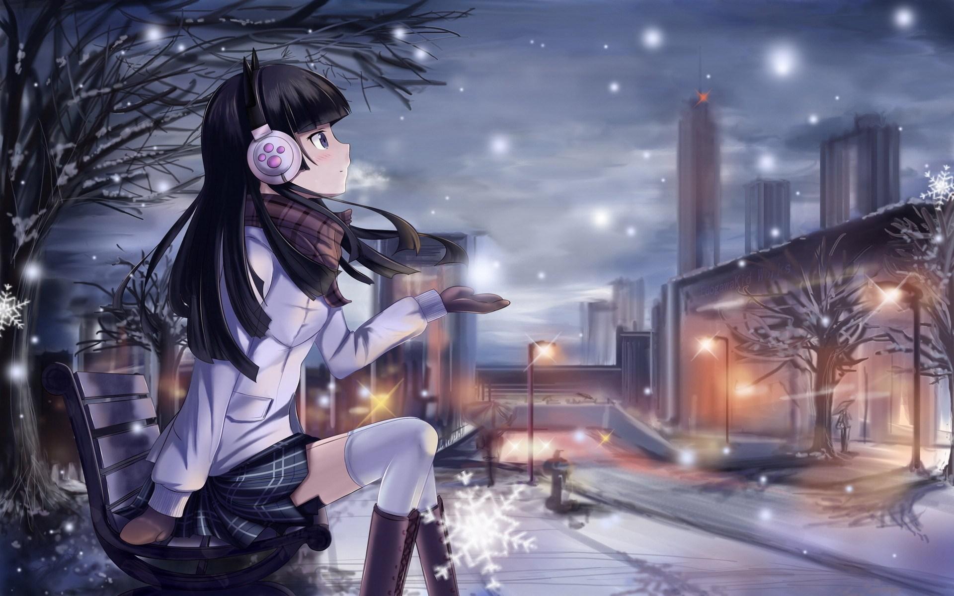 Anime, winter, wallpaper, girl