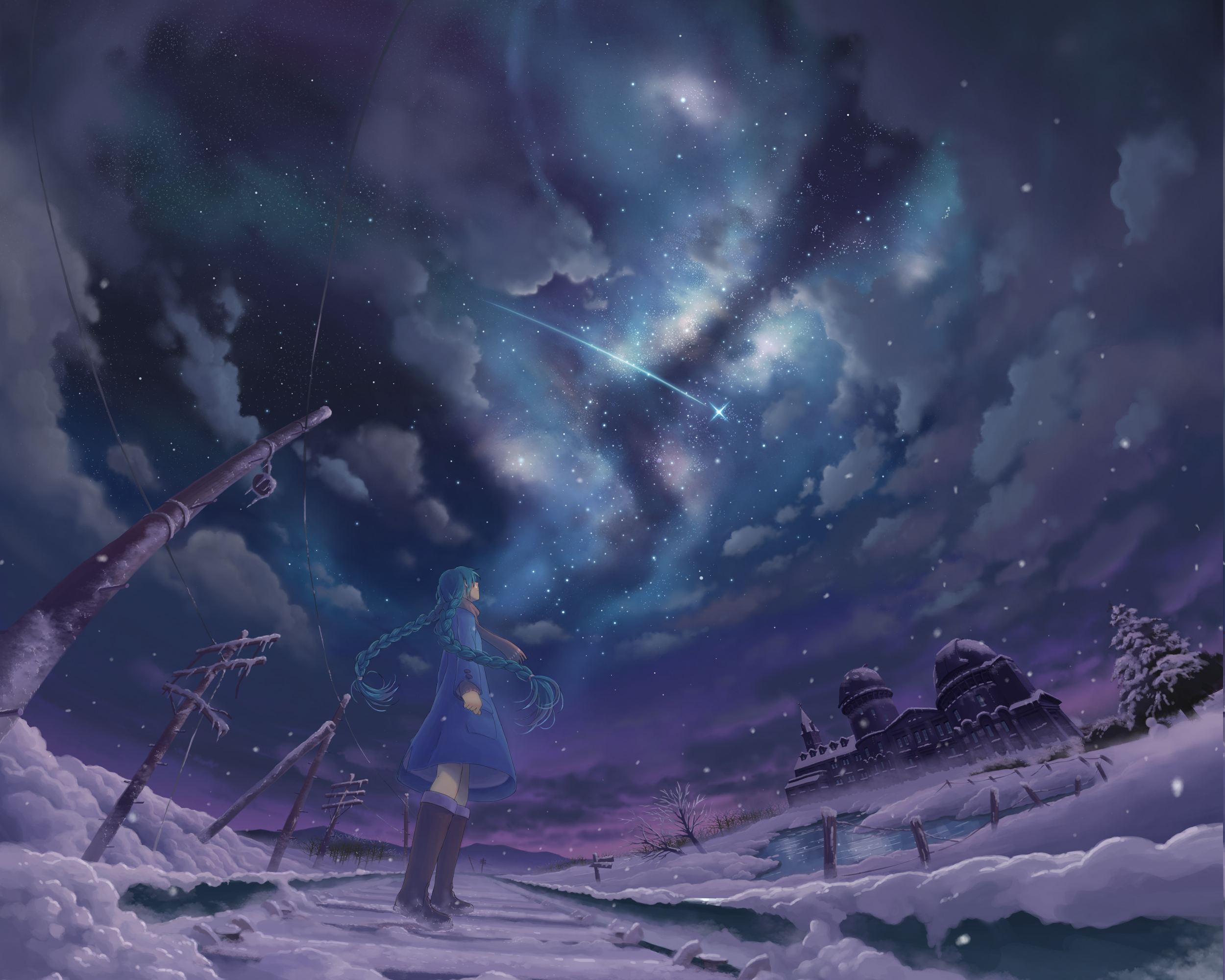 stars, Night, Snow, Shooting Stars, Winter, Anime Girls Wallpaper HD / Desktop and Mobile Background