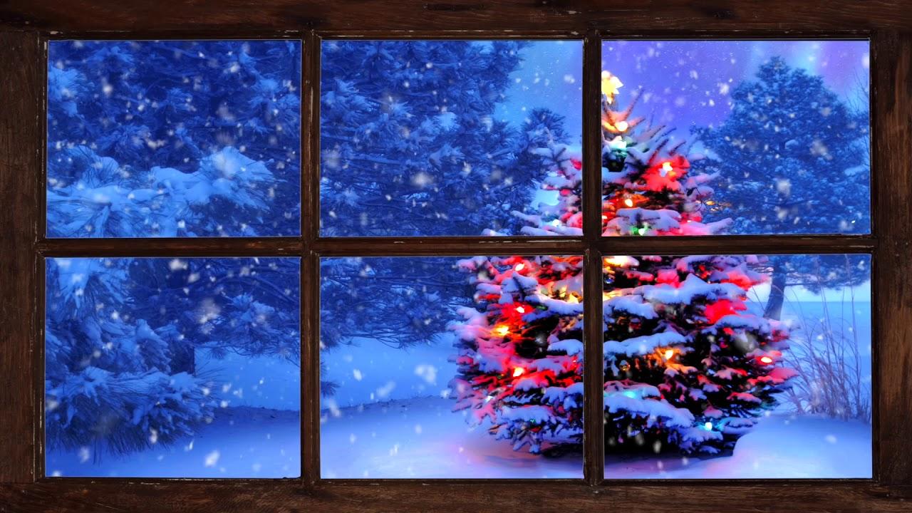 Christmas Music. Virtual Winter Window Snow Scene 3 of 3 (Living Wallpaper with Festive music)