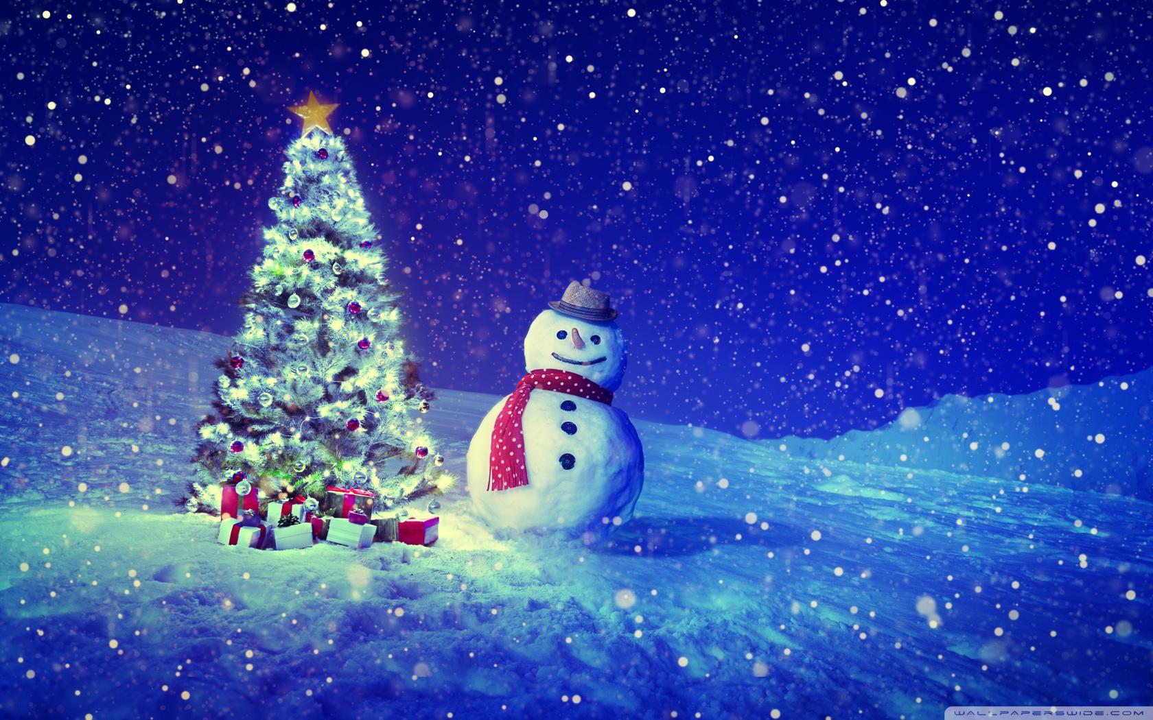 Christmas Tree, Snowman, Winter Landscape ❤ 4K HD Desktop