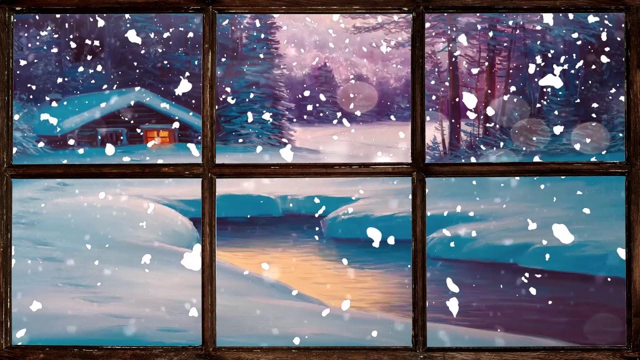 Christmas Music. Virtual Winter Window Snow Scene 1 of 3 (Living Wallpaper with Festive music)