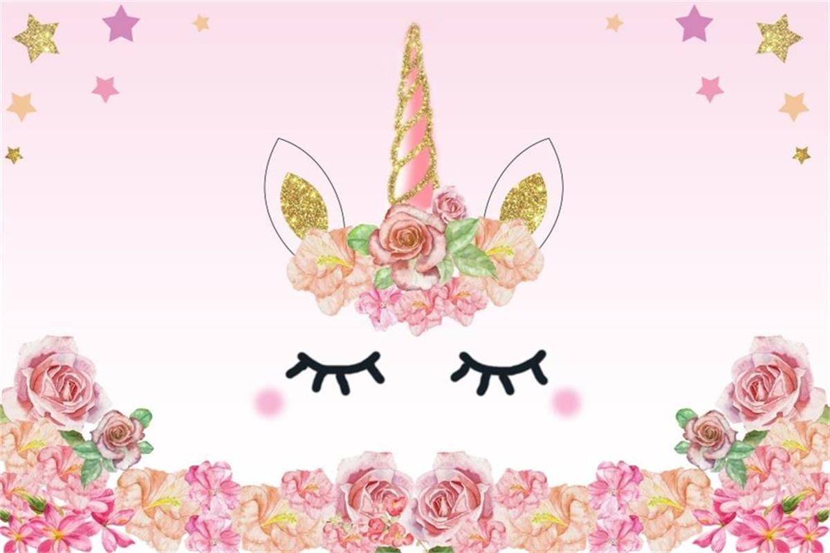 AOFOTO 5x3ft Cartoon Pink Unicorn Background Birthday Party Banner Sweet Flowers Backdrop Kid Baby Shower Infant Newborn Girl Art Portrait Photo