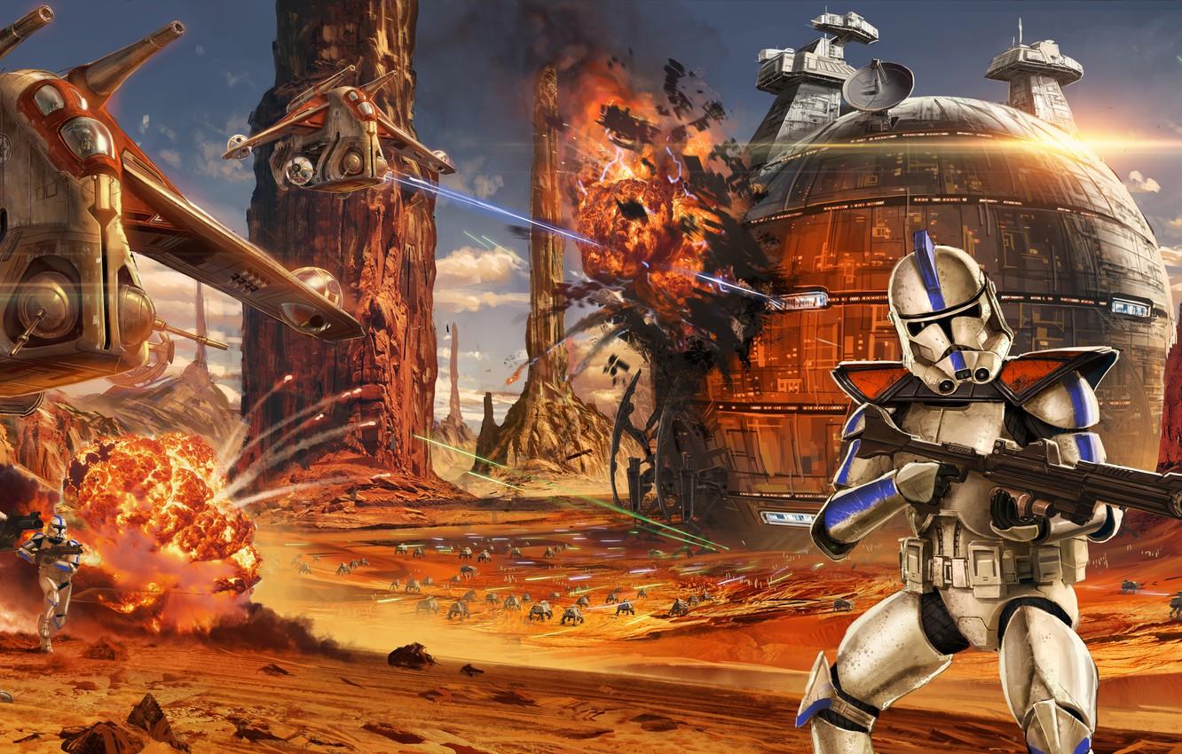 Wallpaper Star Wars, art, soldiers, battle, the battle, Star wars, clones, Jude Smith, Battle of Geonosis, Clone troopers image for desktop, section фантастика