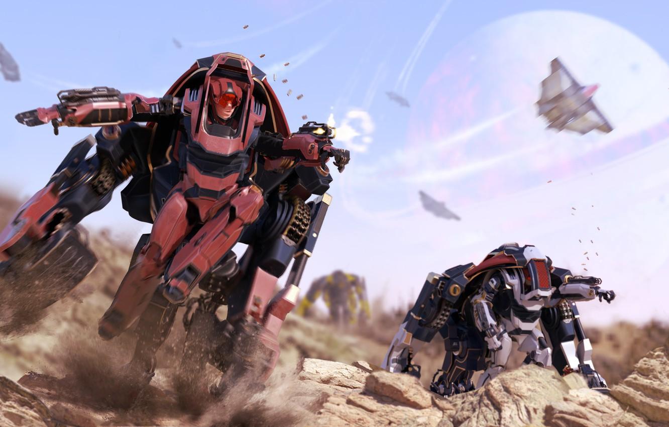 Wallpaper stones, planet, Android, Exosuit, Starship Troopers