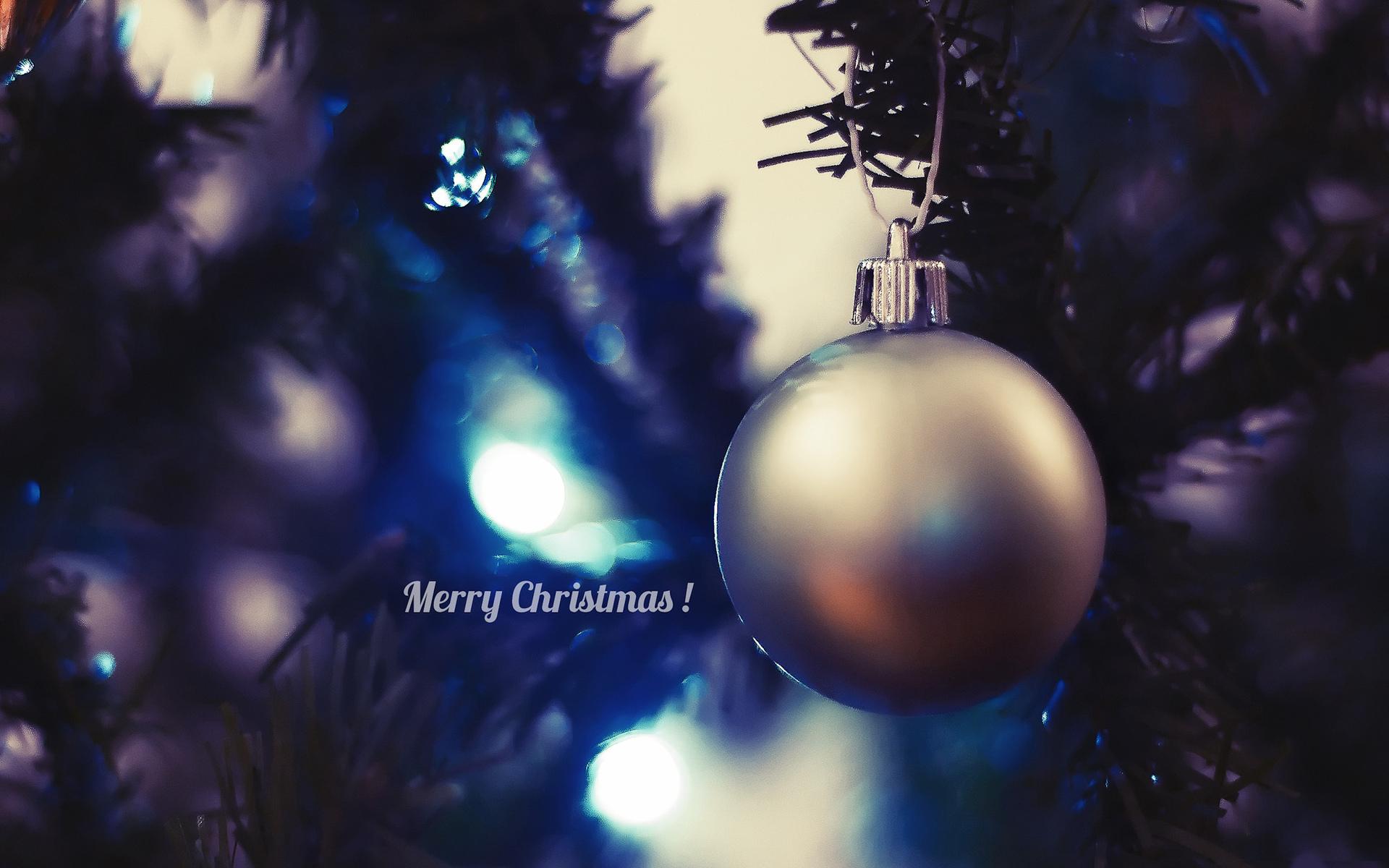 Silver Christmas Ball Blue Light Happy Holidays Desktop Wallpaper