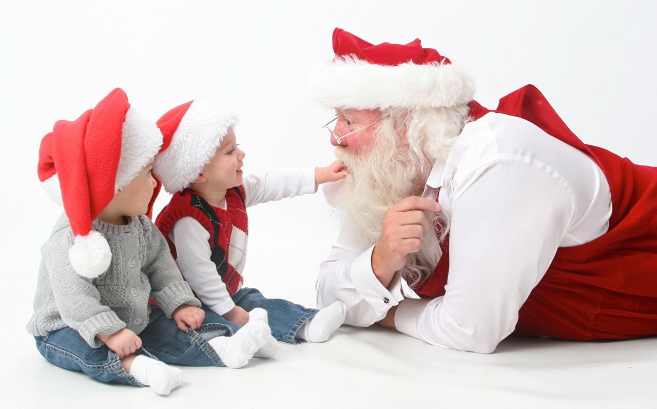 image Boys New year child beards Winter hat Santa Claus