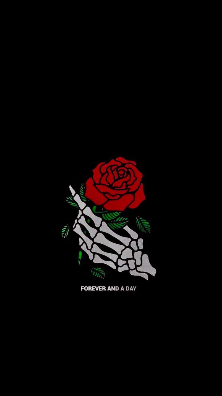 forever and a day rose skeleton black aesthetic tumblr wallpaper