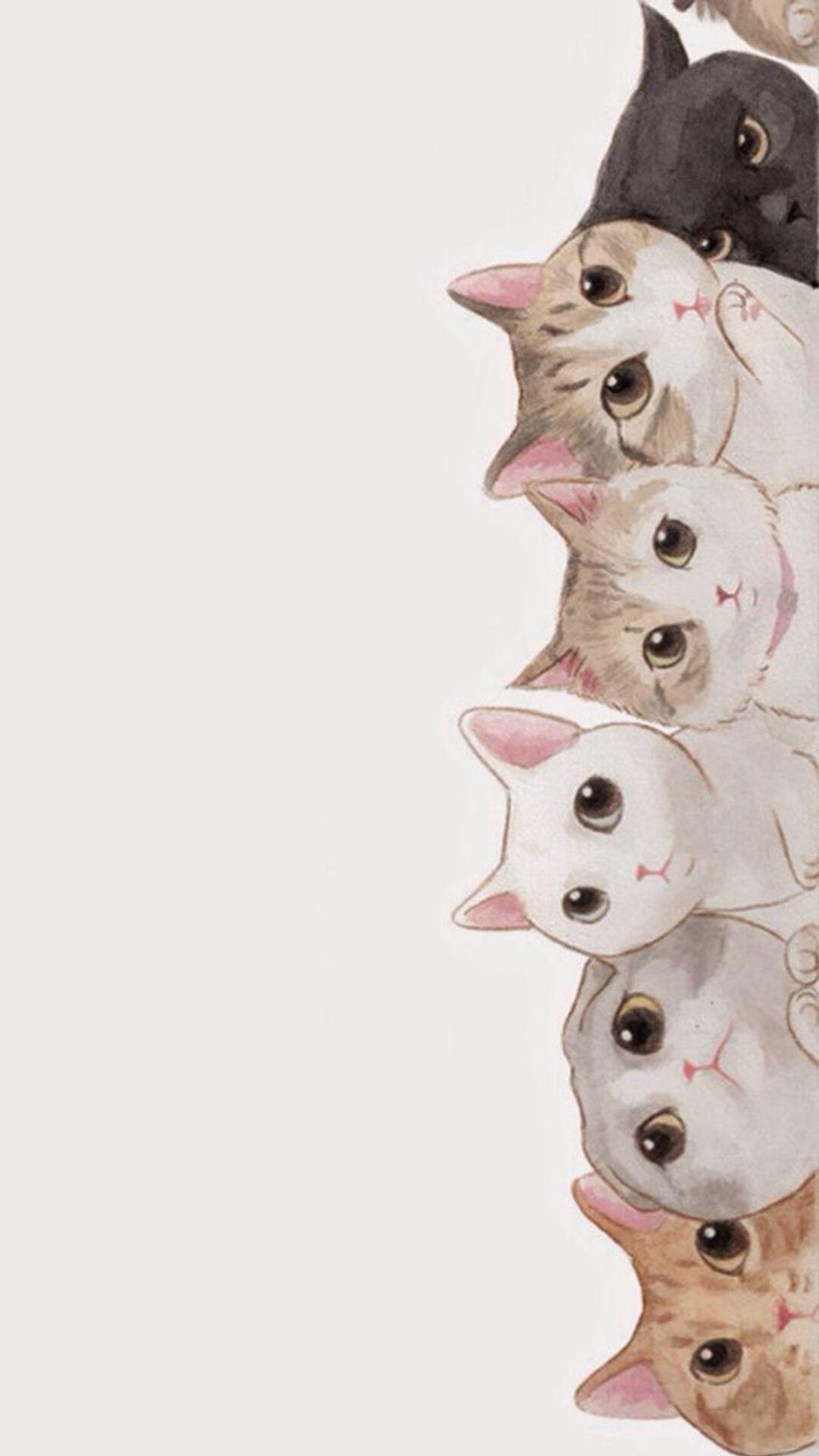Cute Cats Vertical Aligned Illustration
