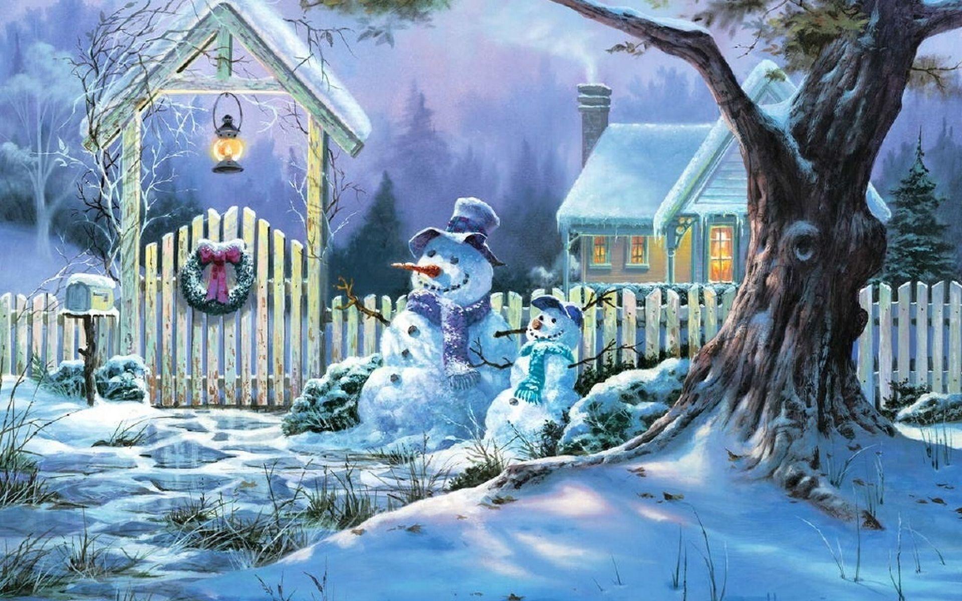 Snowy Christmas Scenes Wallpaper