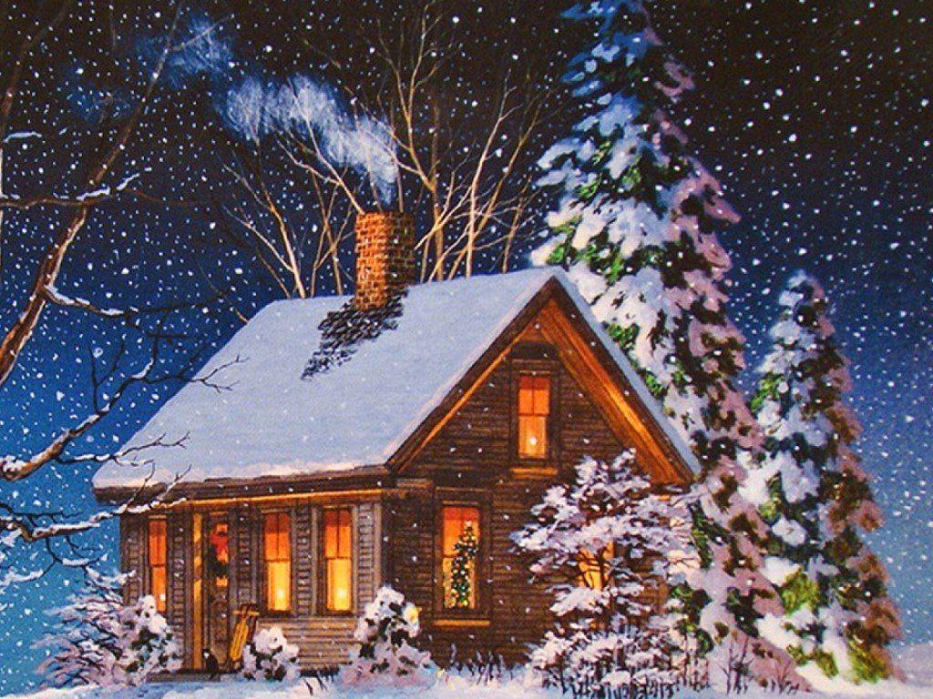 Artistic Wallpaper: Christmas Cottage. Winter house, Christmas scenery, Cottage art