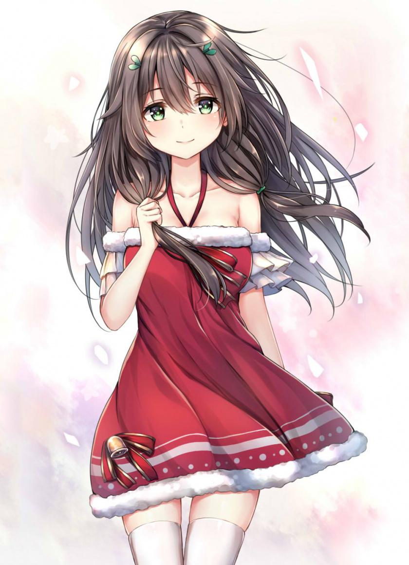 Download wallpaper 840x1160 cute green eyes, anime girl, christmas, santa, iphone iphone 4s, ipod touch, 840x1160 HD background, 1891