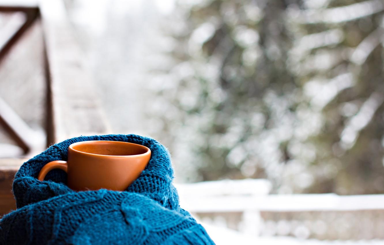 Wallpaper scarf, Cup, hot, winter, snow, cup, coffee image