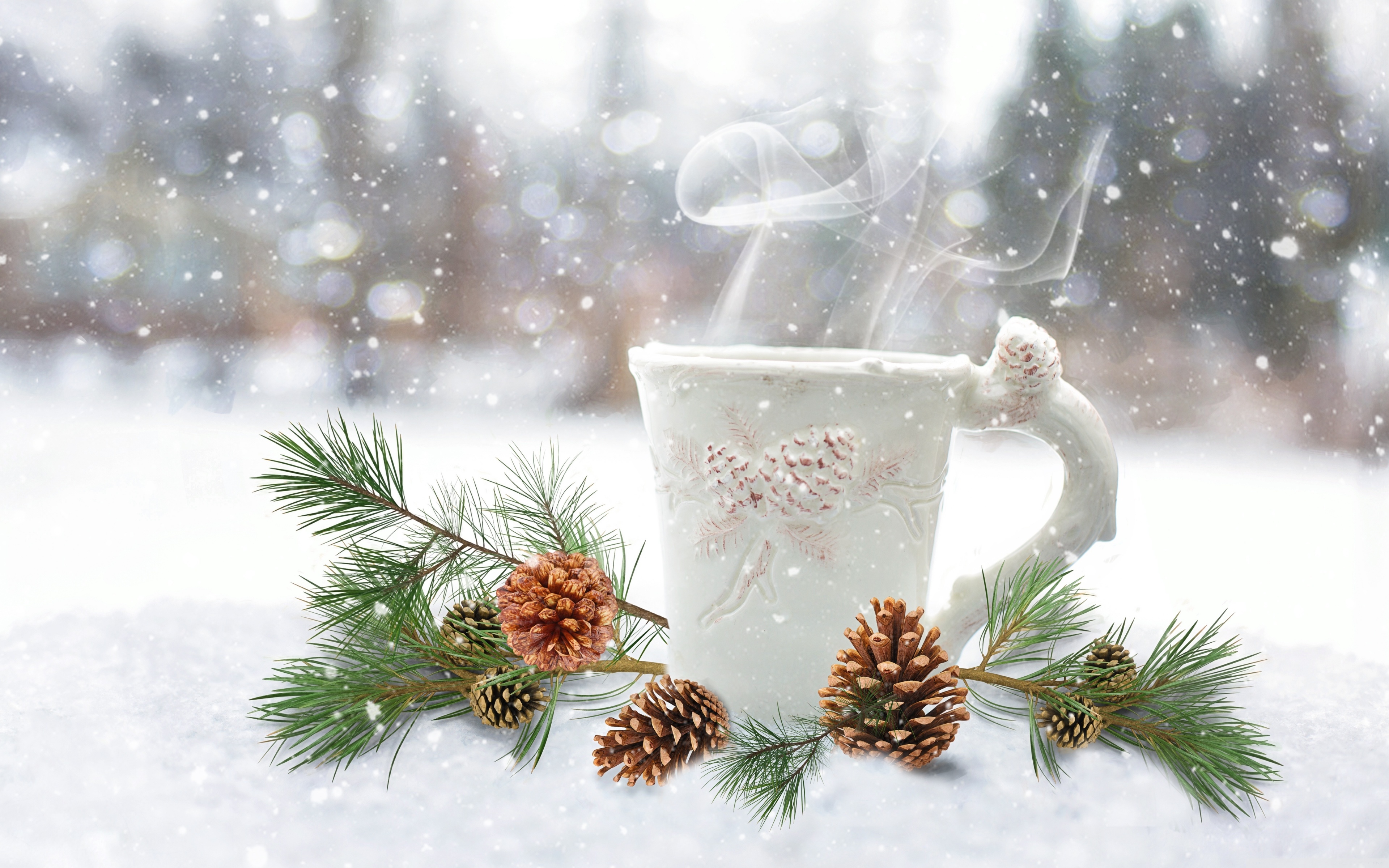 Coffee Steam, Winter Ultra HD Desktop Background Wallpaper
