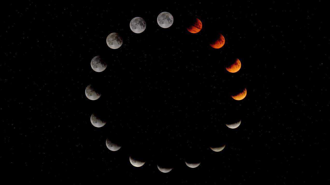 Download wallpaper 1366x768 moon, phase, eclipse, cycle