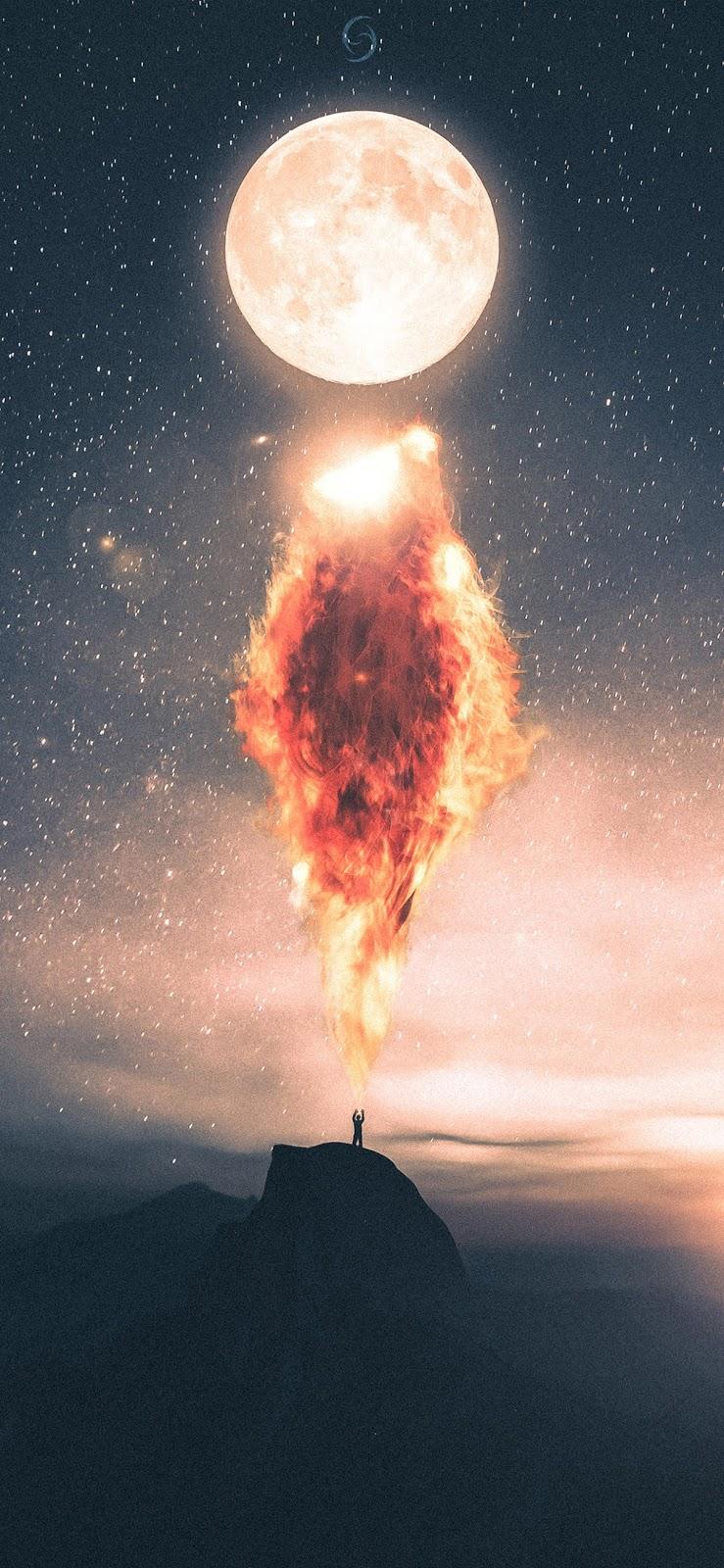 Fire at the moon iphone XS MAX wallpaper