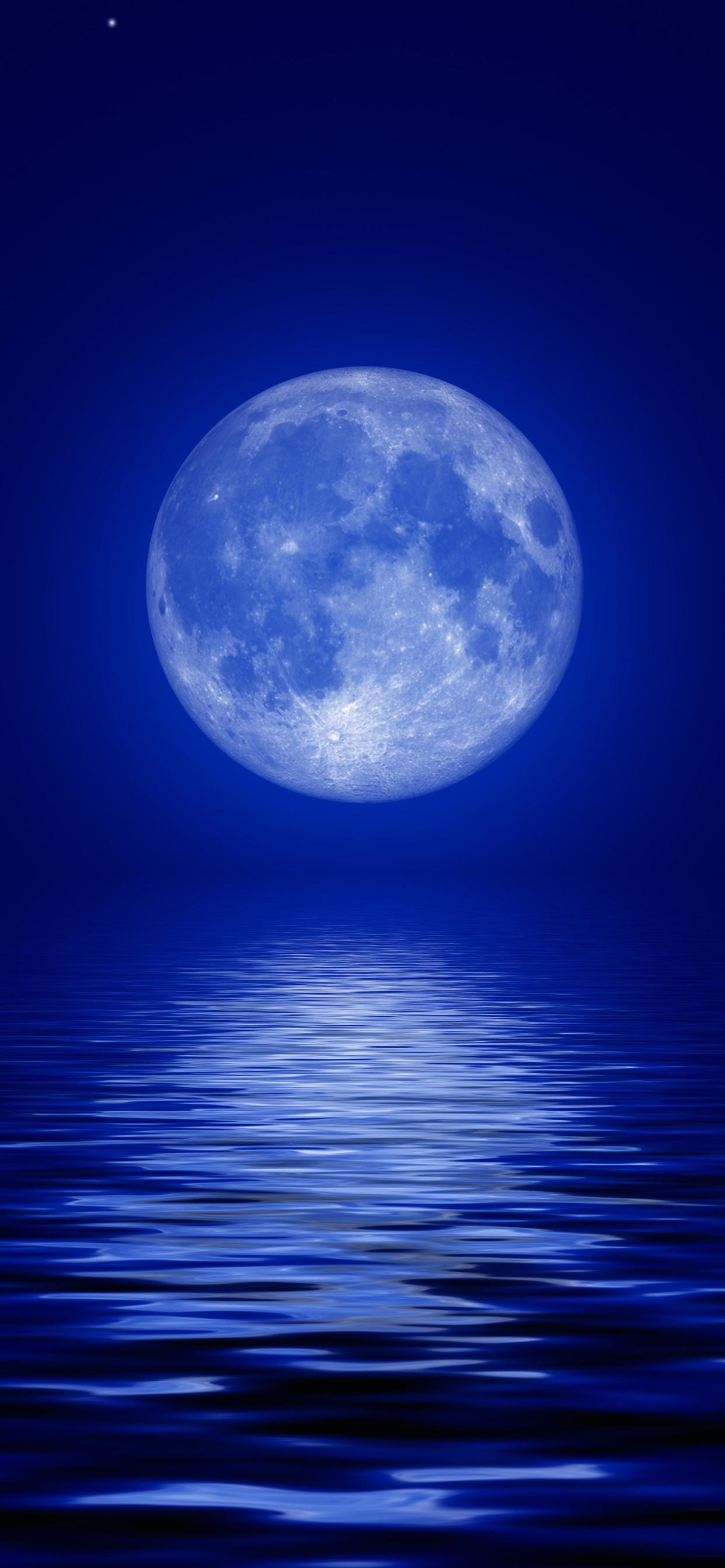 Moon, blue sea, moonlight, night 1242x2688 iPhone XS Max