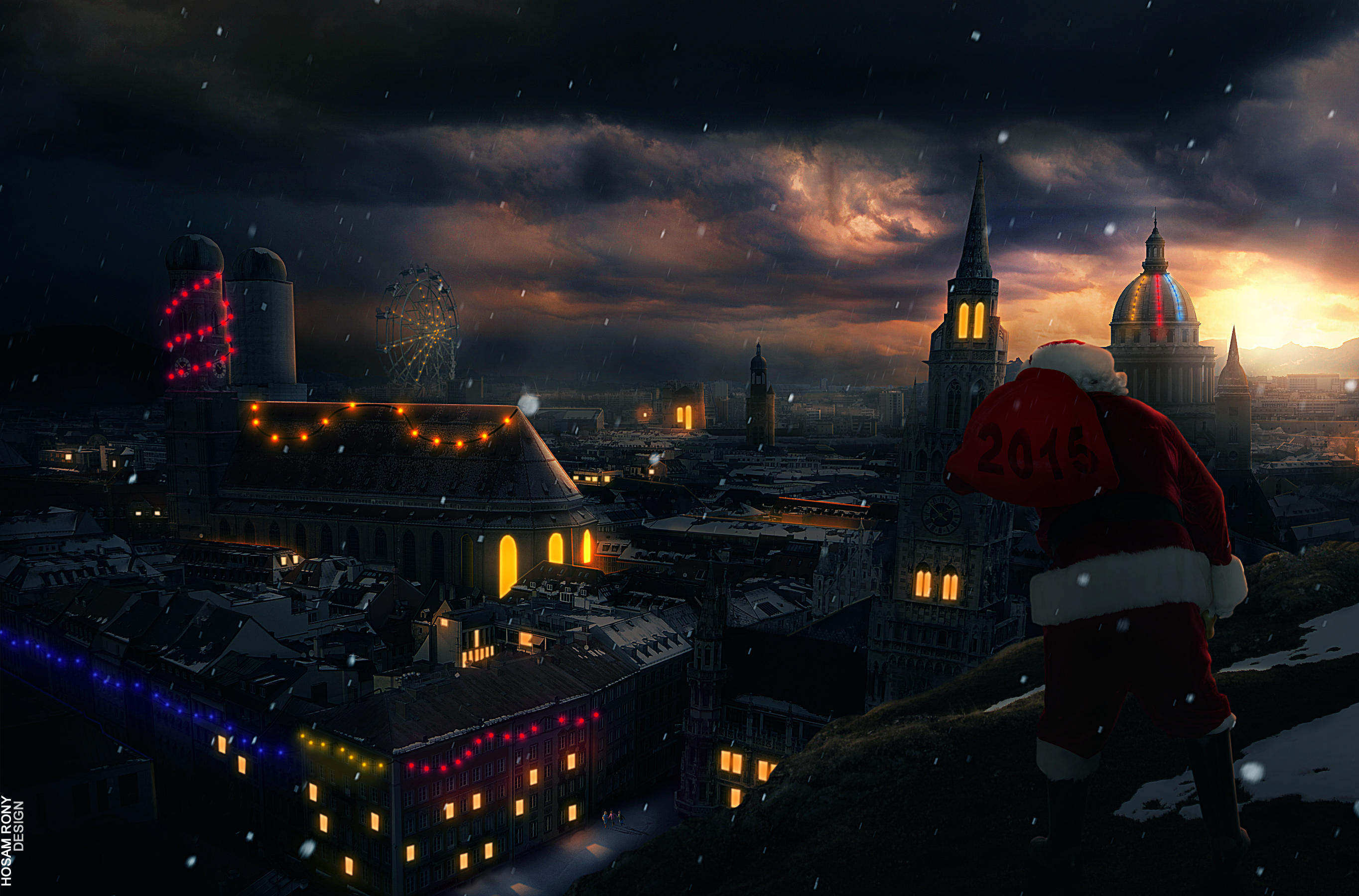 #Santa Claus, #Cityscape, #Night, #Christmas