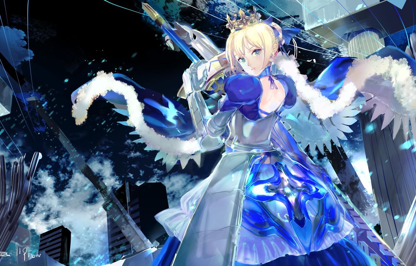 Wallpaper girl, the city, crown, the saber, Artoria Pendragon, Fate stay night, Fate / Stay Night image for desktop, section сёнэн
