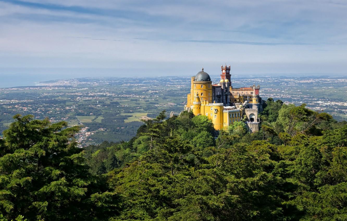 Wallpaper the sky, castle, tower, mountain, valley, Portugal