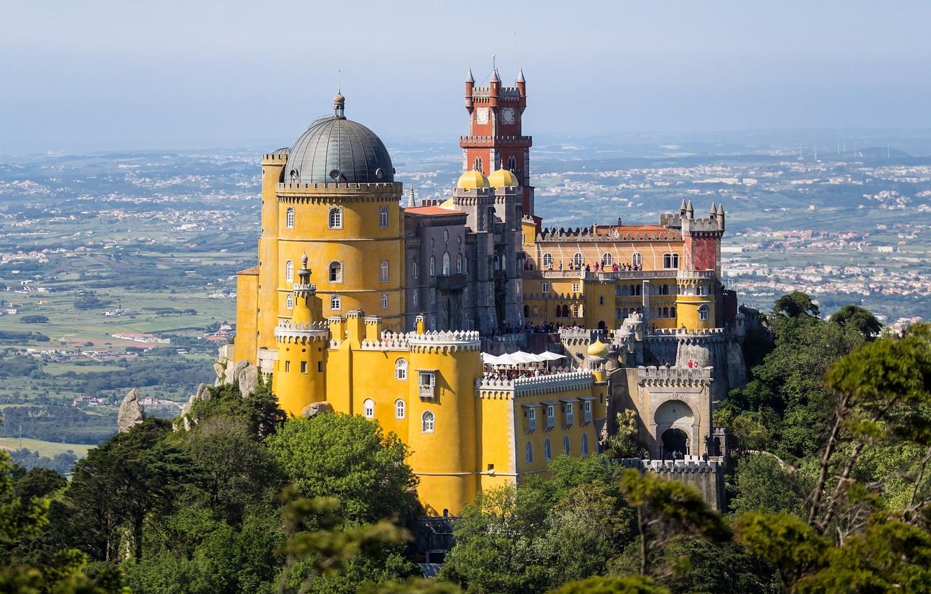 Wallpaper the sky, castle, tower, mountain, valley, Portugal