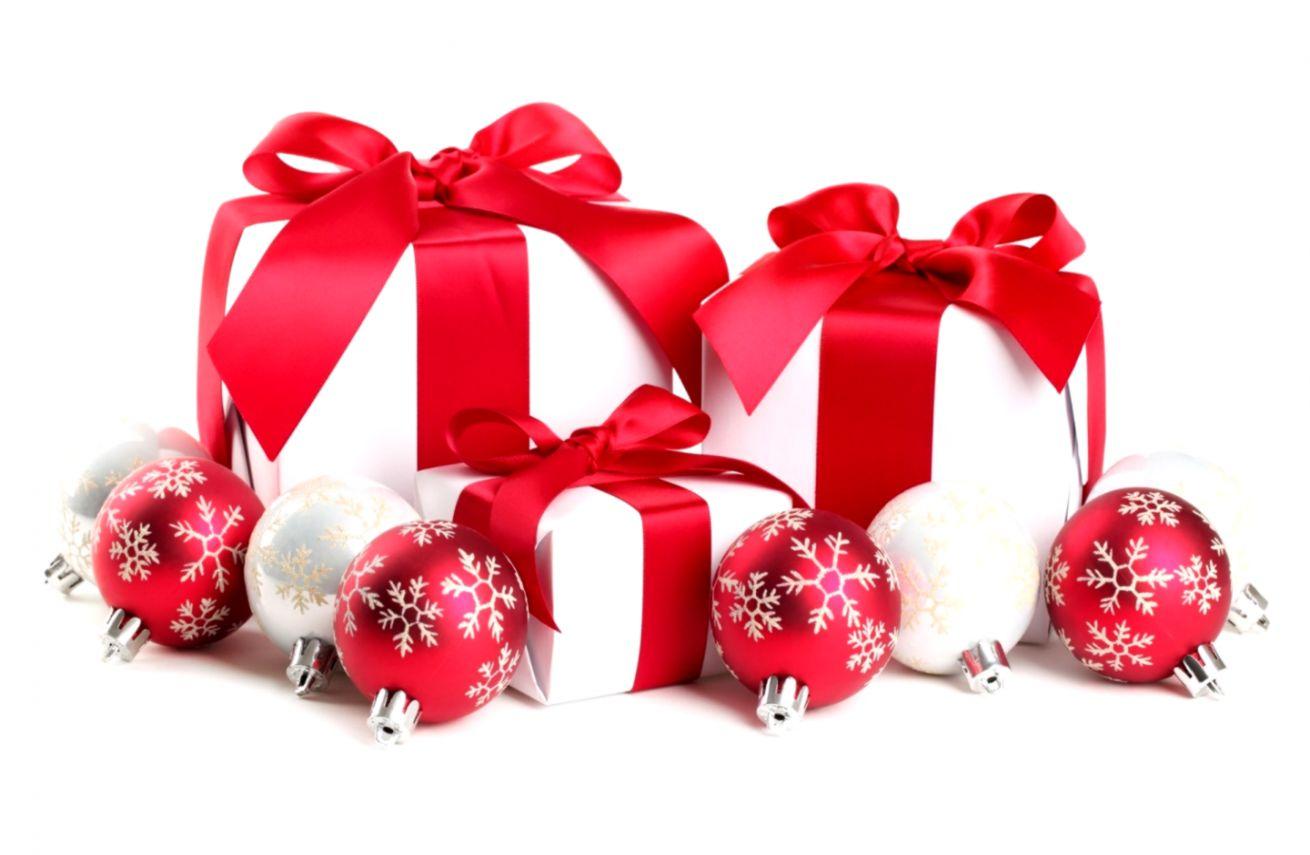Red And White Christmas Balls And Gifts Wallpaper. Gold
