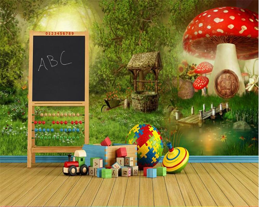 US $8.85 41% OFF. beibehang Interior High School Decorative Wall Paper Forest Mushroom Kids House Mural Background Papel De Parede 3D Wallpaper In